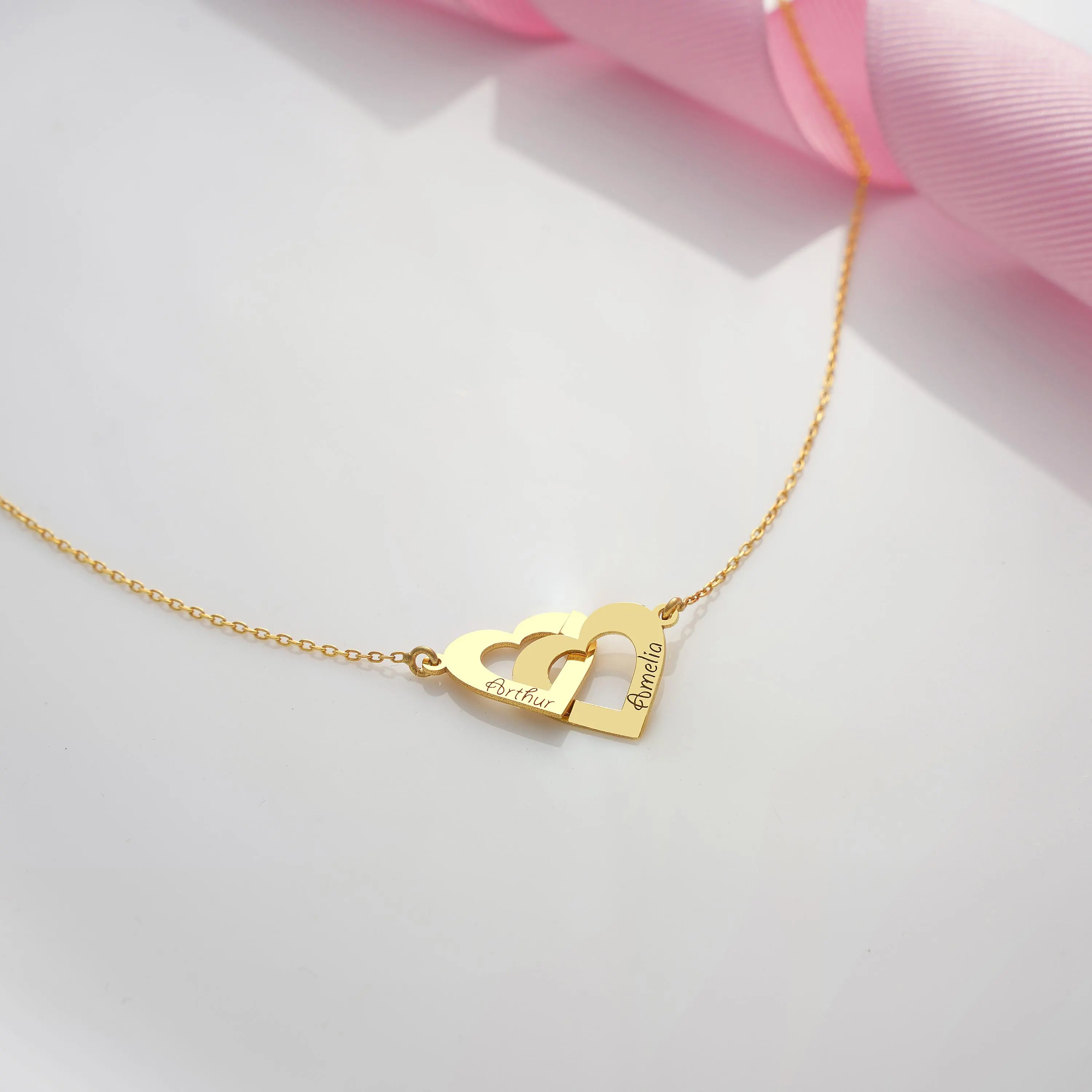 Personalized Intertwined Hearts Necklace Custom Sterling Silver Double Name Pendant - image 2