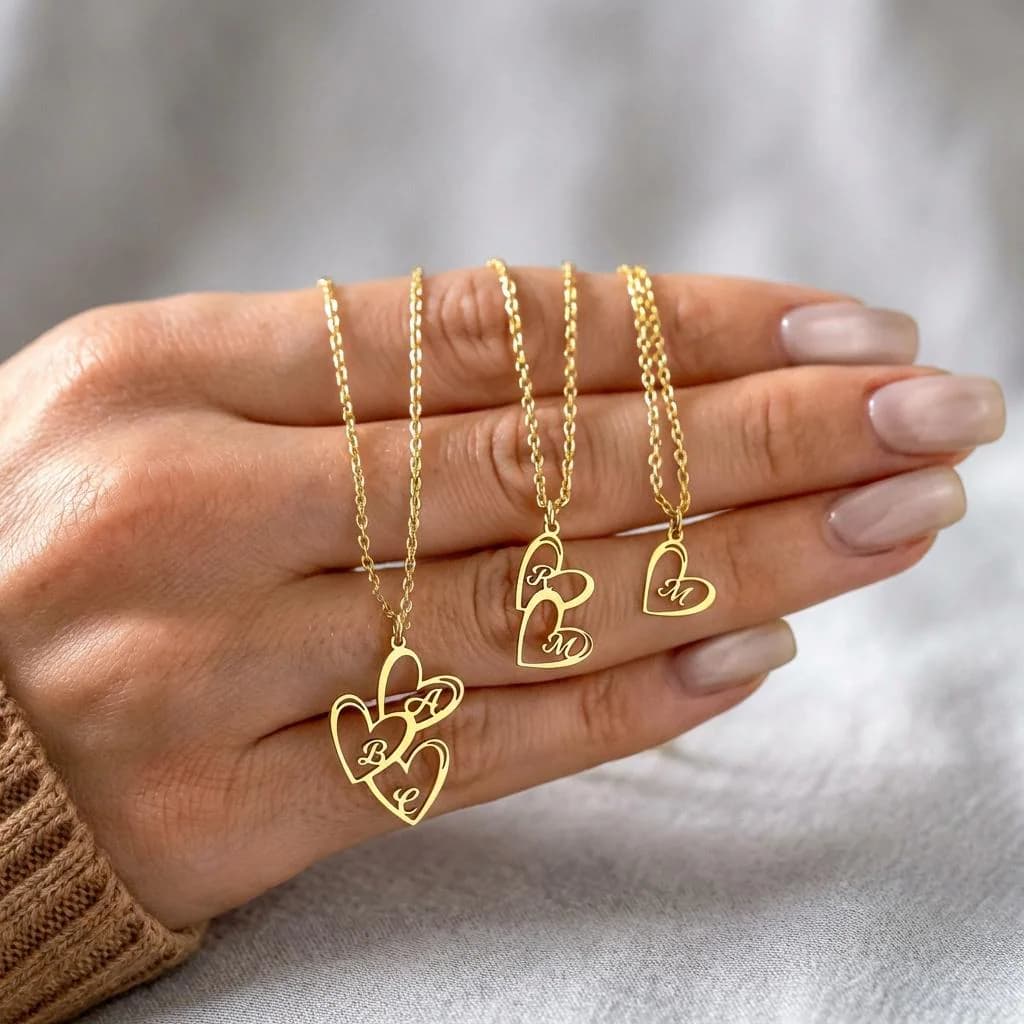 Custom Heart Initial Necklace, Gold Layered Heart Pendant, 925 Sterling Silver Personalized Jewelry Gift