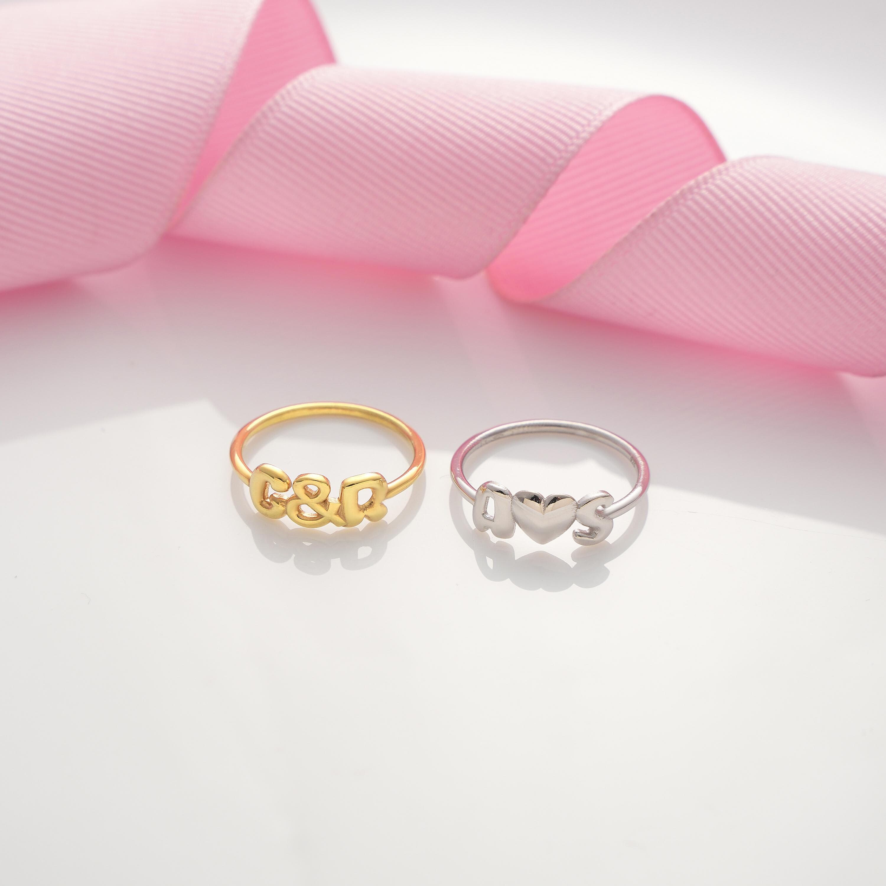 Sterling Silver Bubble Initial Ring Personalized Balloon Letter - image 5