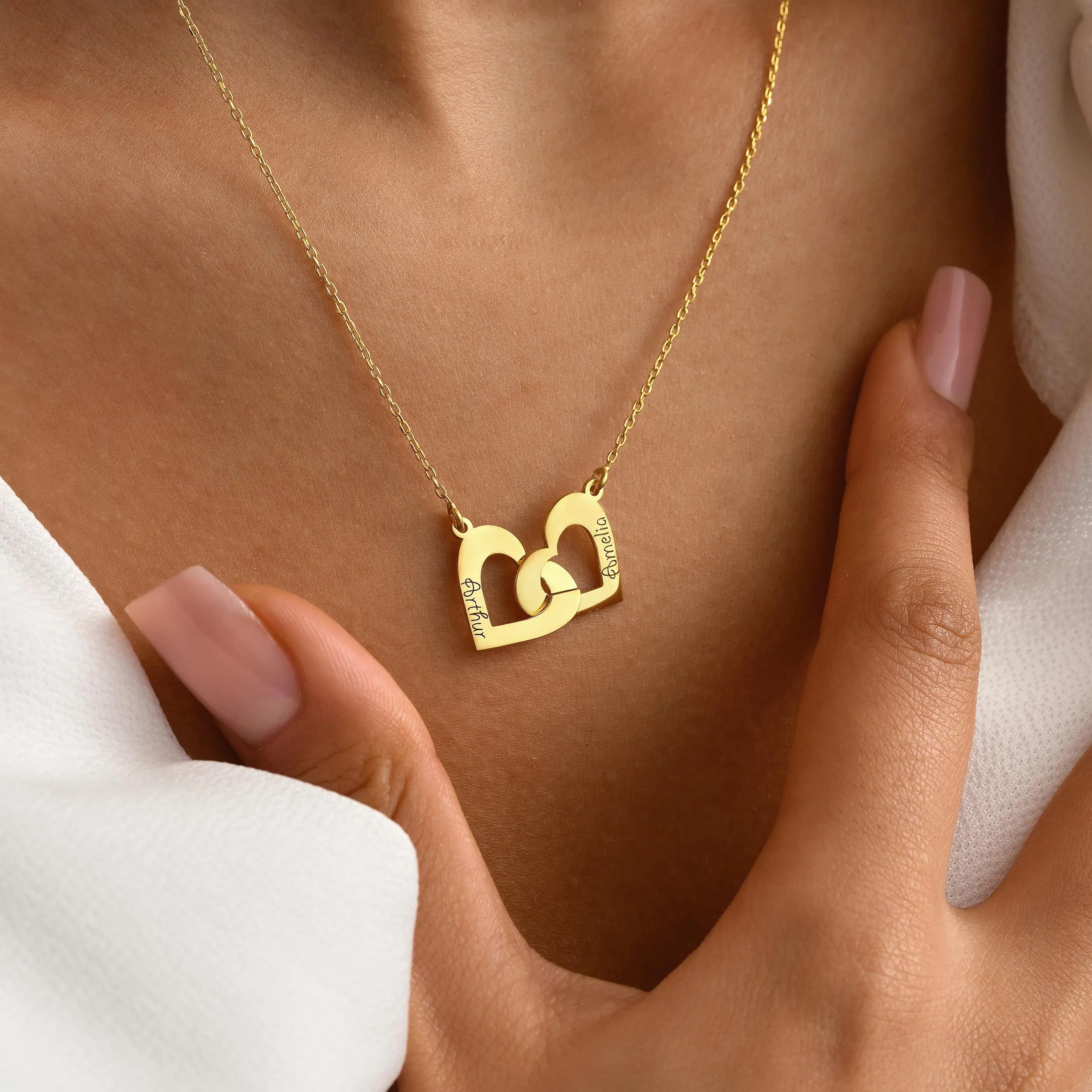 Personalized Intertwined Hearts Necklace Custom Sterling Silver Double Name Pendant - image 5
