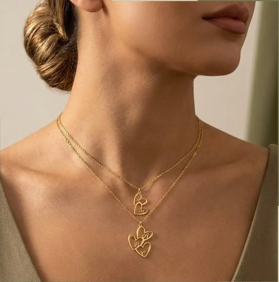 Custom Heart Initial Necklace, Gold Layered Heart Pendant, 925 Sterling Silver Personalized Jewelry Gift - image 3