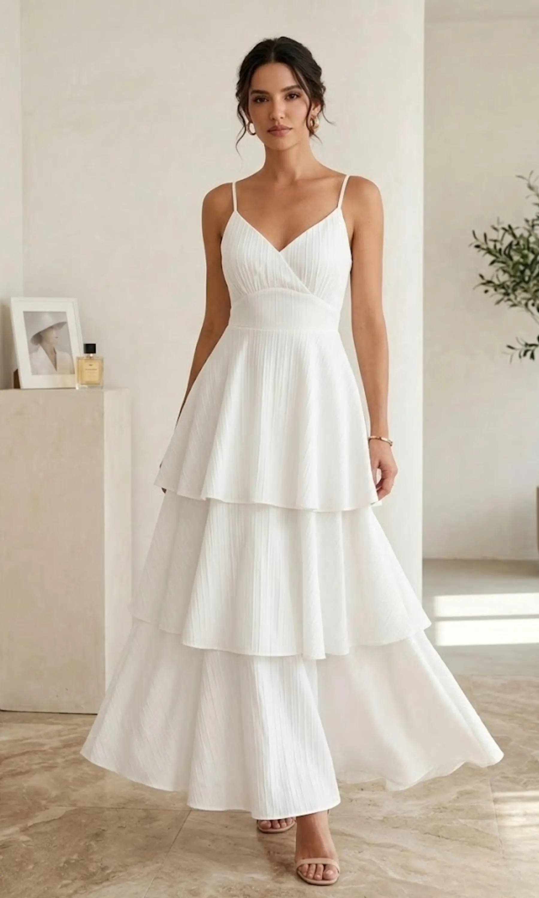 V-Neck Ruffle Slip Dress – Women’s Sleeveless Layered Summer Beach Maxi Dress