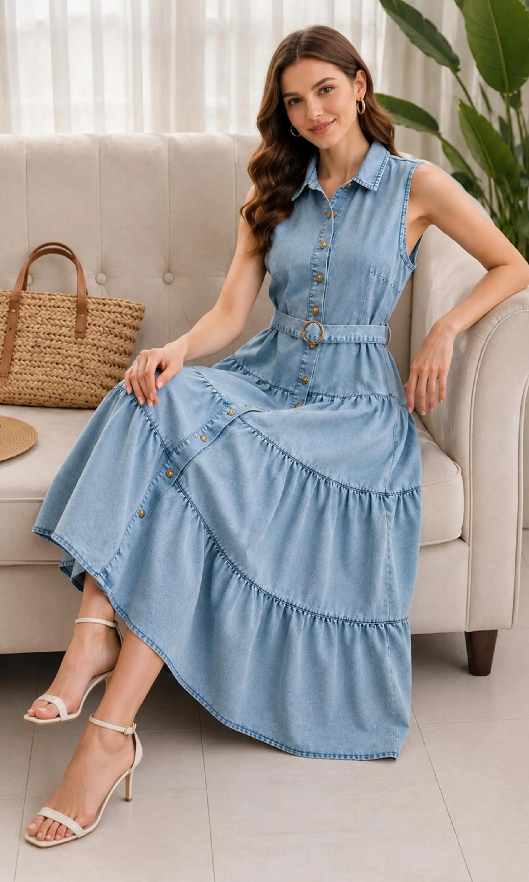 Minimalist Sleeveless Denim Dress – Women’s Casual Solid Color Everyday Dress - image 3