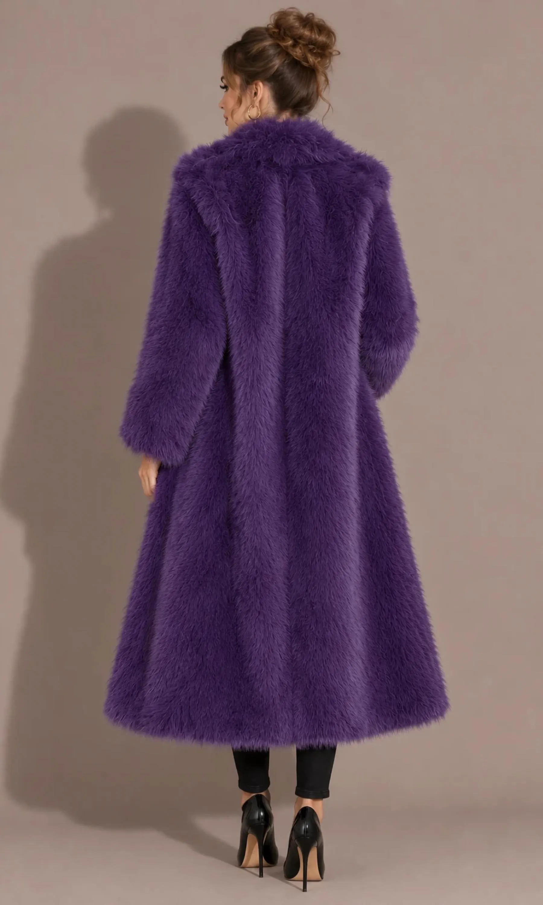 Luxury Burgundy Faux Fur Coat, Long Plush Winter Overcoat, Elegant Ladies Jacket - image 3
