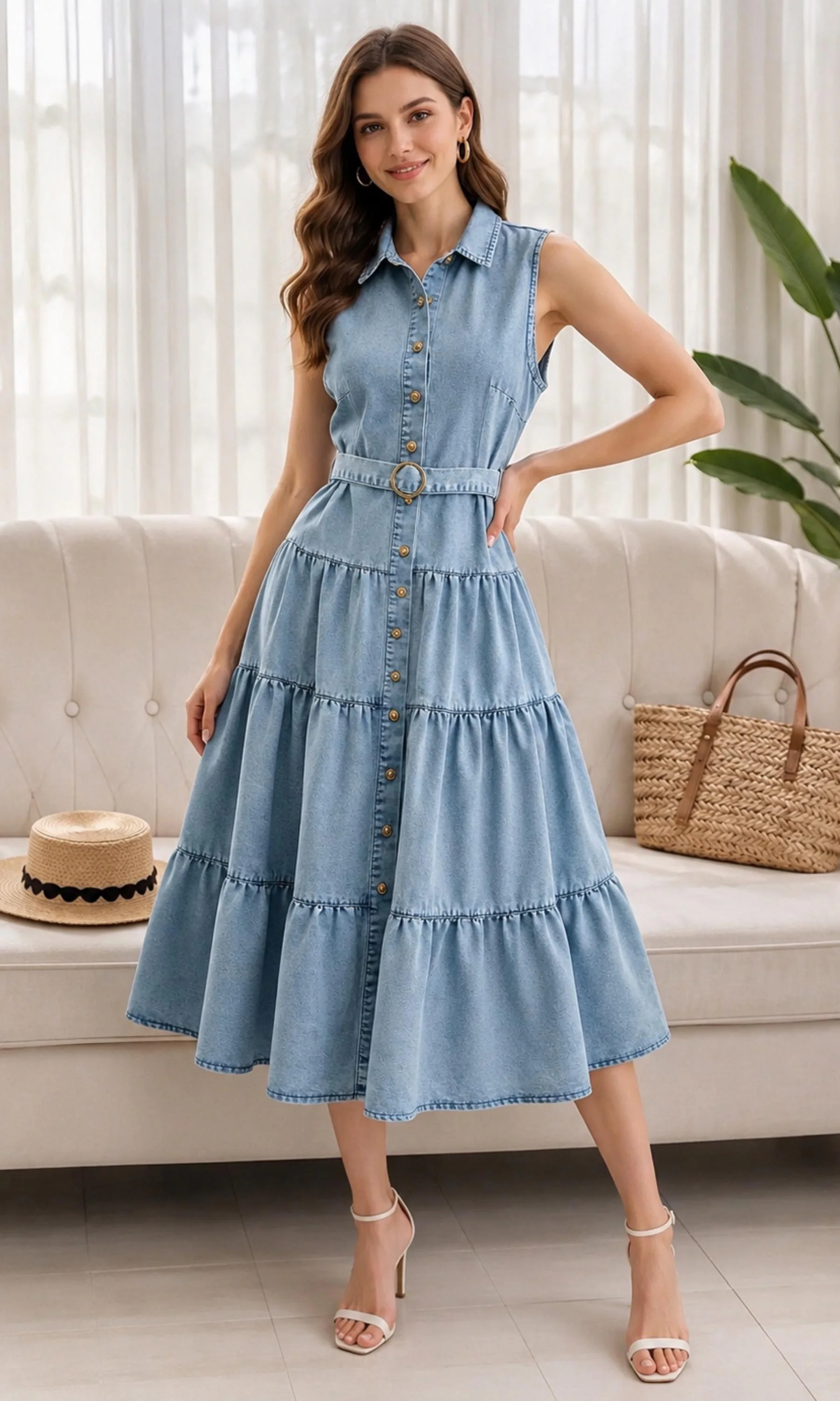 Minimalist Sleeveless Denim Dress – Women’s Casual Solid Color Everyday Dress