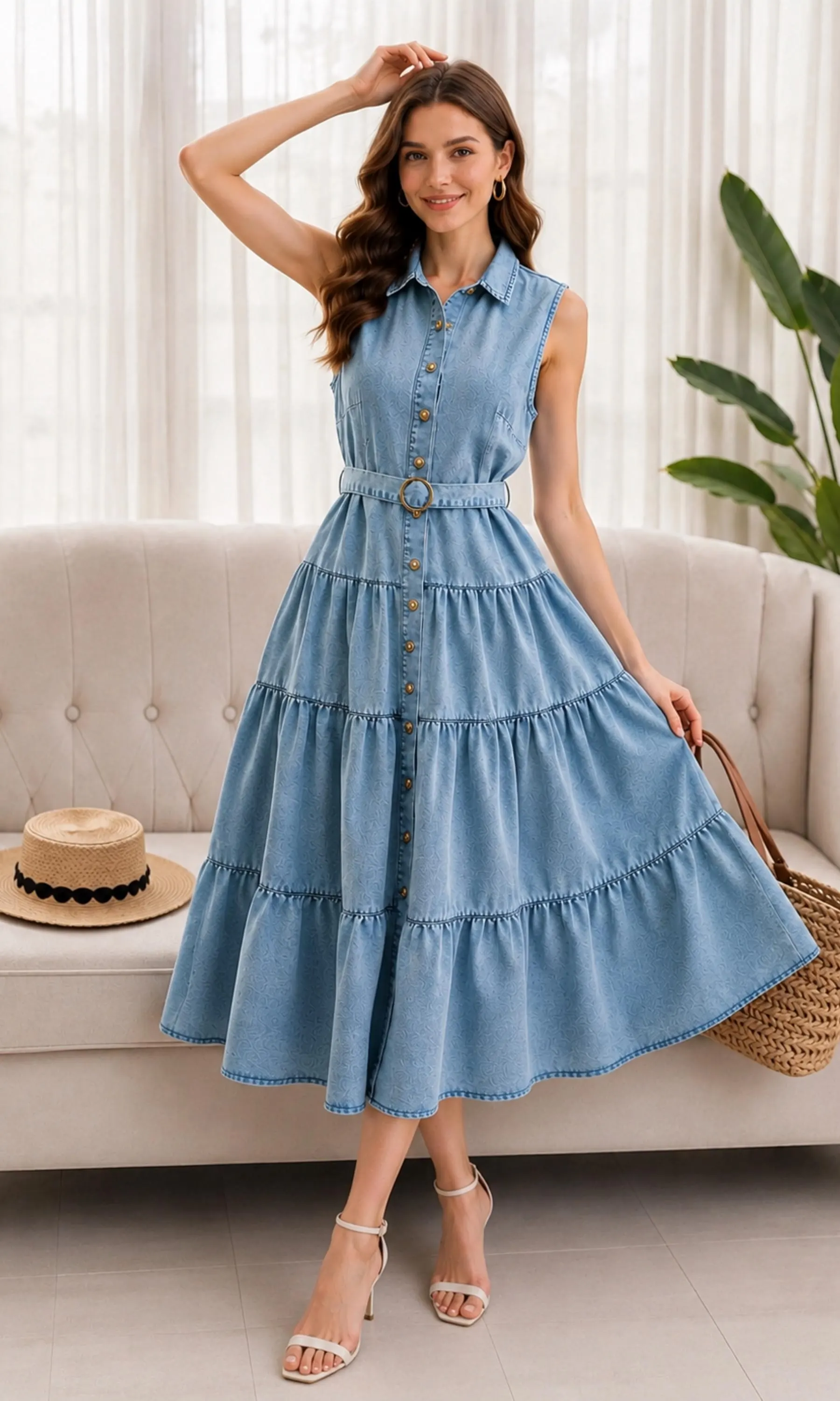 Minimalist Sleeveless Denim Dress – Women’s Casual Solid Color Everyday Dress - image 5