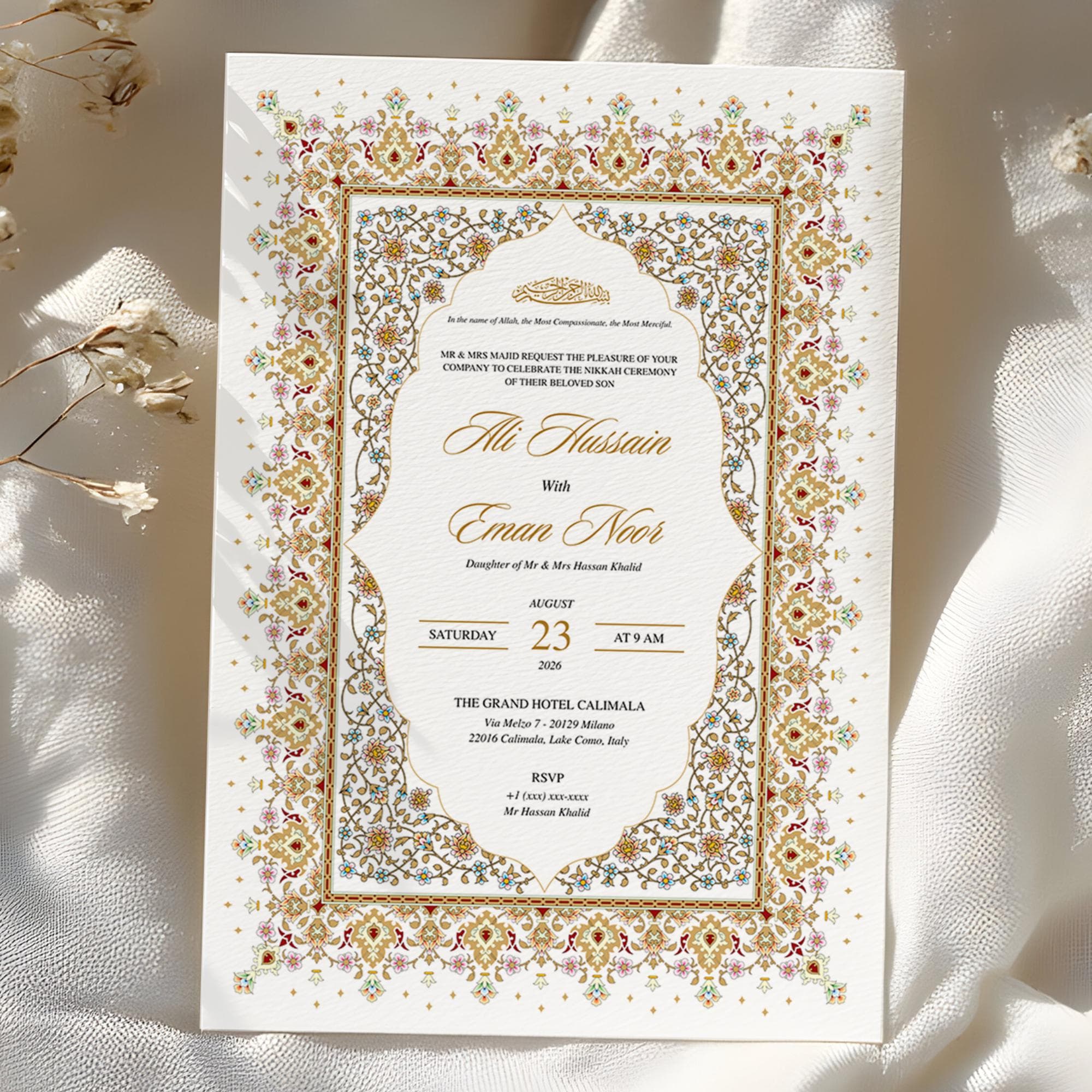 Luxury Arabic Wedding Invitation Template, Golden Nikkah Invitation Card, Muslim Wedding Invite, Editable Islamic Marriage Nikkah Template