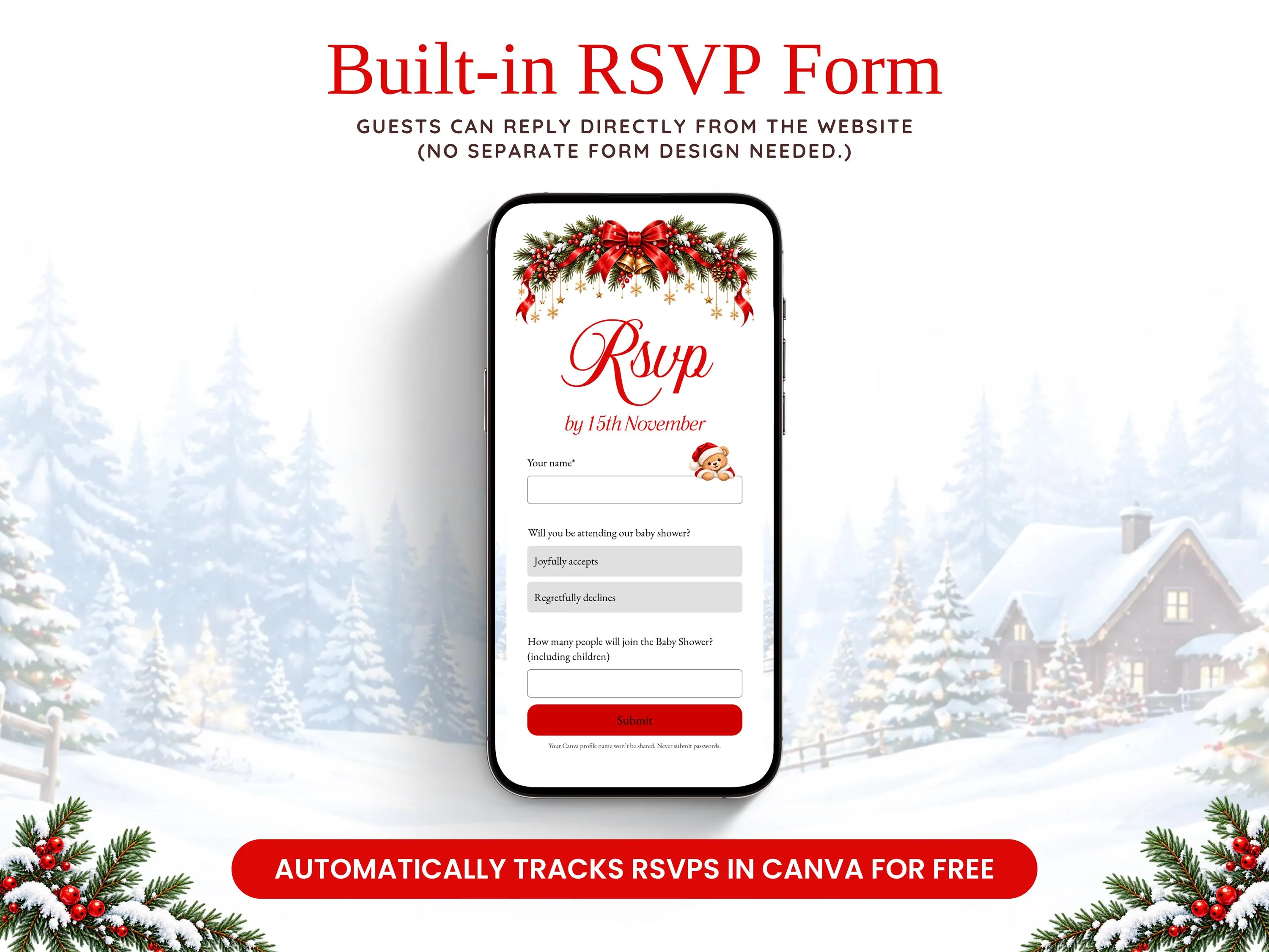 Santa Baby Shower Invitation Website with RSVP, Christmas Baby Shower, Santa Baby Shower, Winter baby shower, Merry Little baby shower Canva - image 5