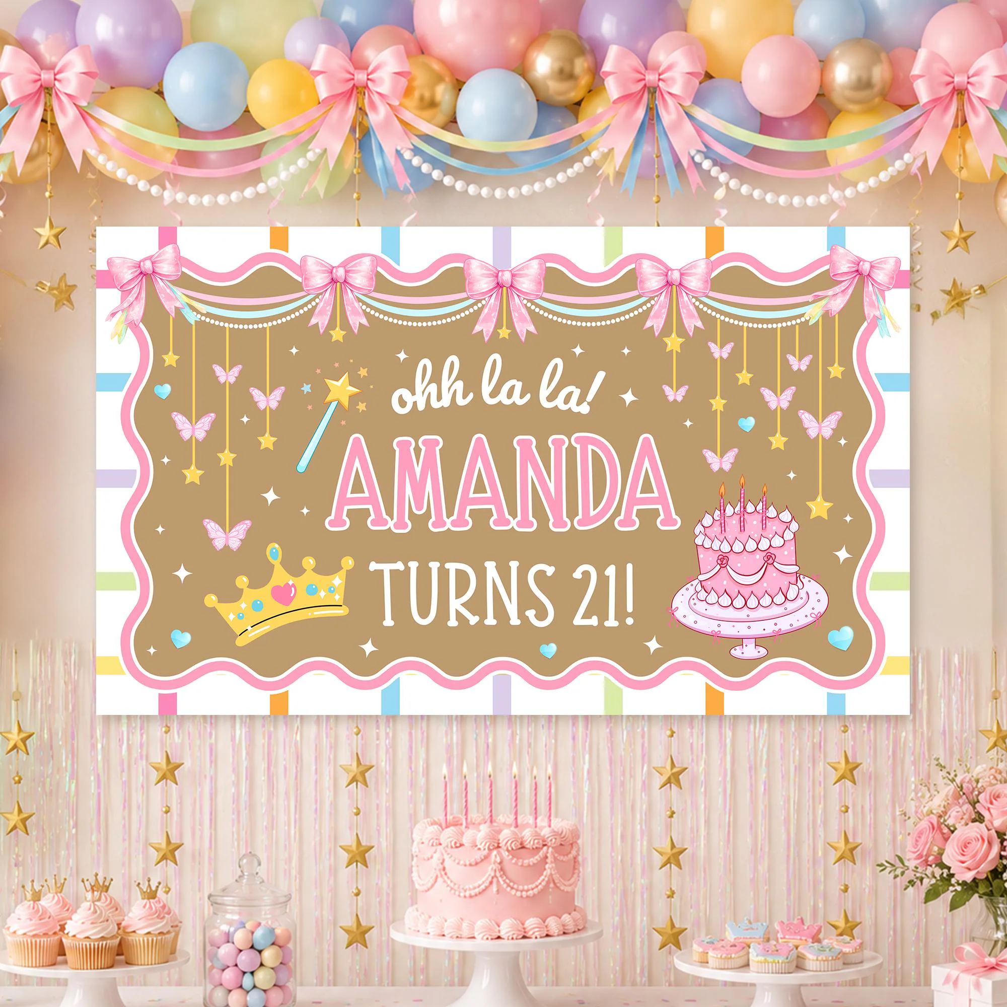Fancy Coquette Birthday Banner Template, Oh La La Pink Bow Party Sign, Editable Canva Princess Backdrop, Girl Pastel Paris Glamour Decor