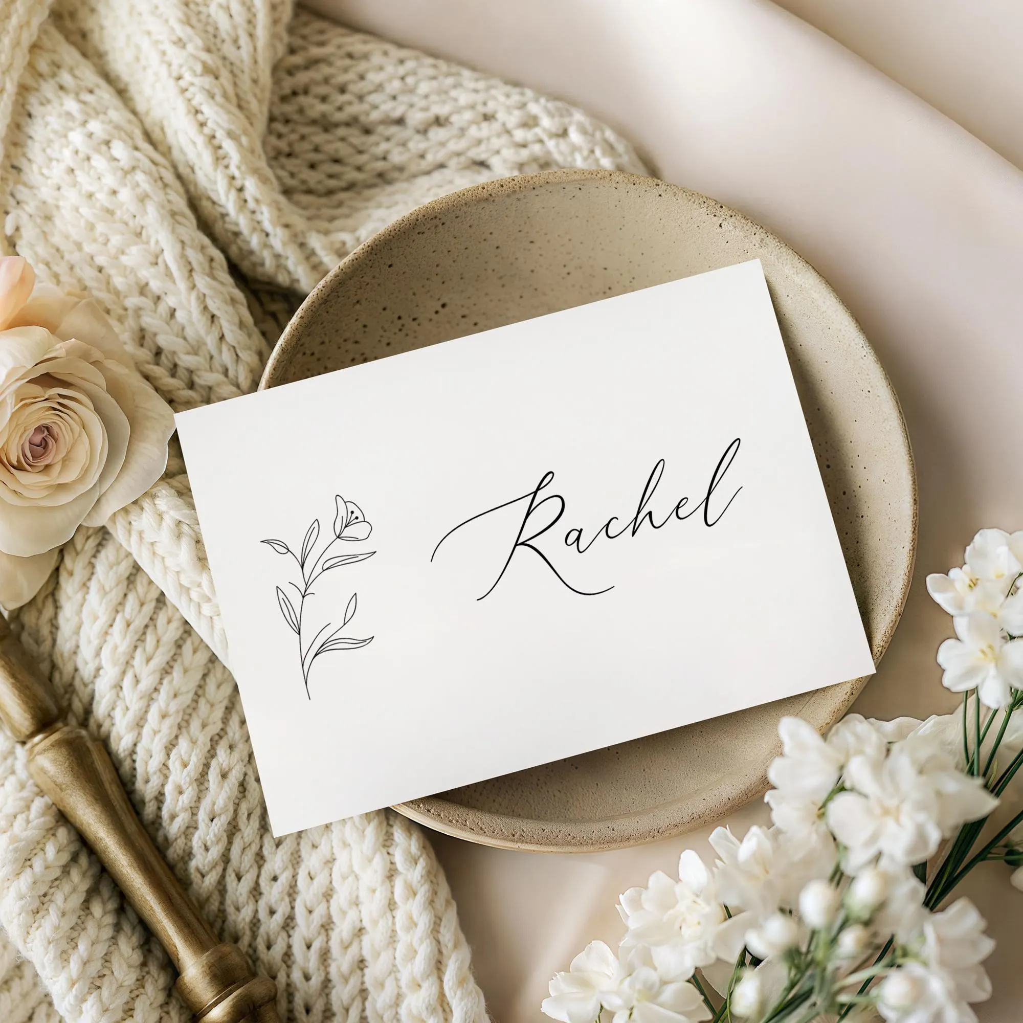 Minimalist Flower Place Card Template, Editable Floral Table Name Card, Wedding Guest Tag, Dinner Party Seating Card Canva Placeholder Name - image 5