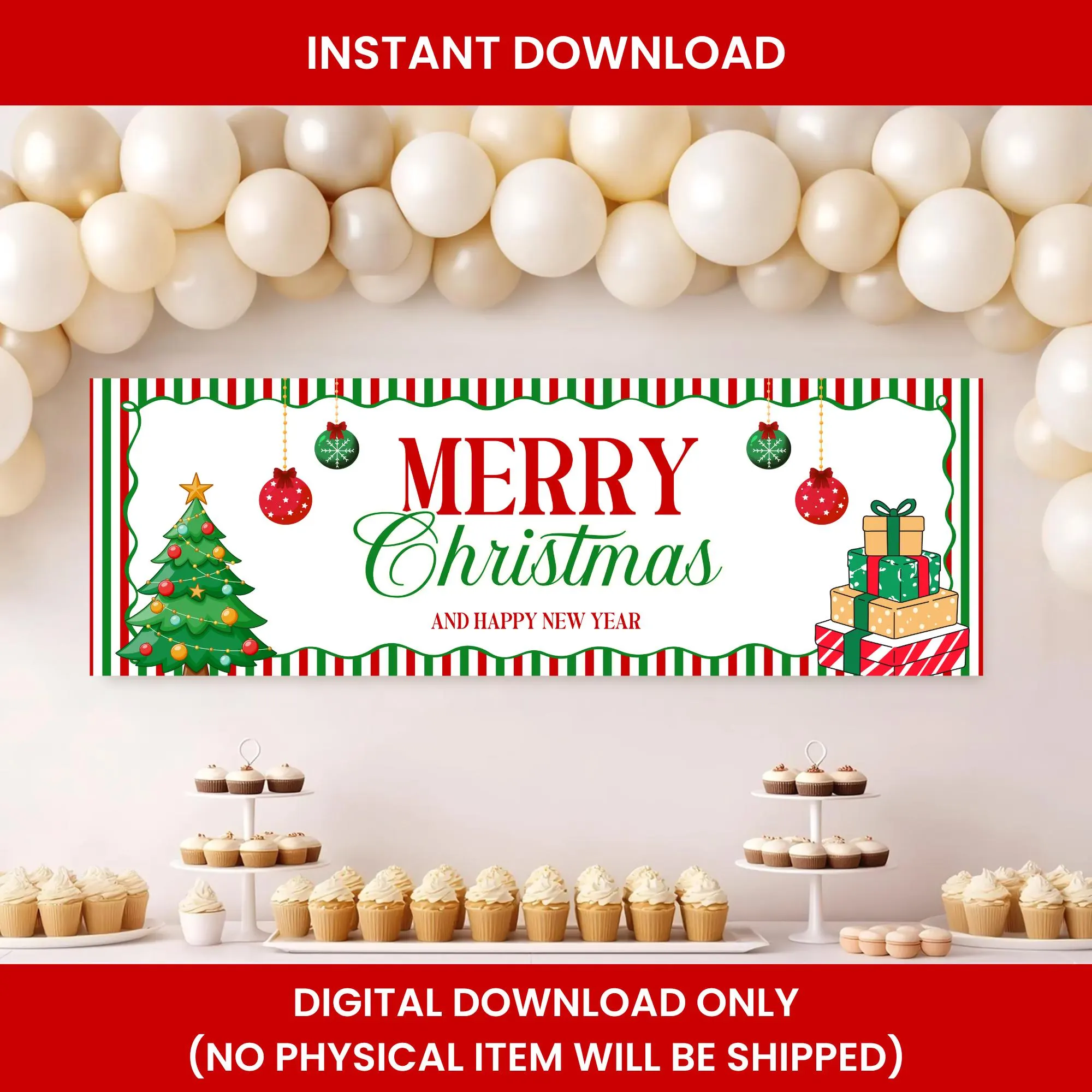 Merry Christmas Banner Design, Holiday Party Decor, Red Green Christmas Backdrop, Christmas Welcome Sign Editable Canva Template 3x5ft 2x6ft - image 5