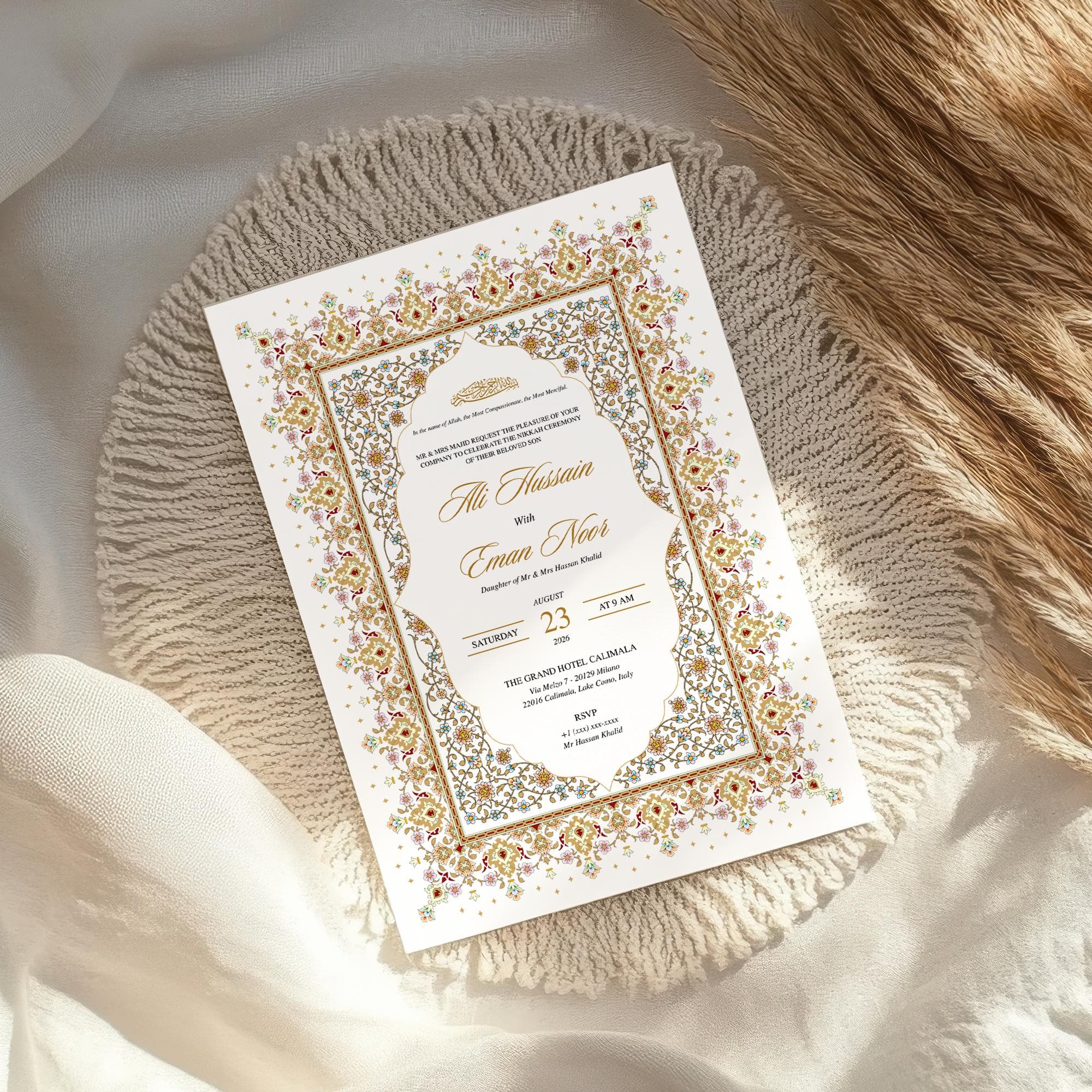 Luxury Arabic Wedding Invitation Template, Golden Nikkah Invitation Card, Muslim Wedding Invite, Editable Islamic Marriage Nikkah Template - image 3
