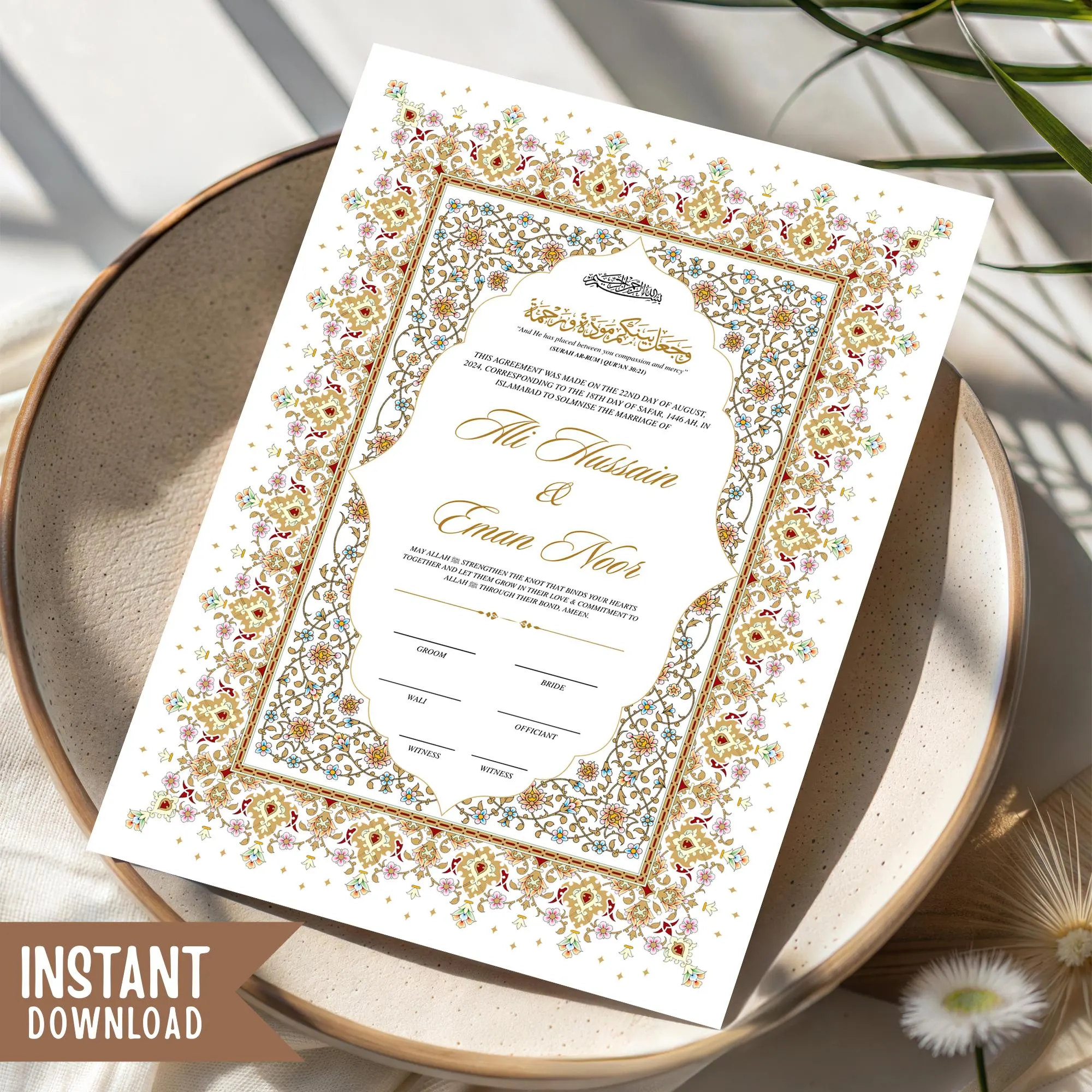 Luxury Nikkah Certificate, Islamic Wedding Contract Template, Editable Nikkah Certificate, Digital Nikkah Contract, Gold Islamic Nikah Nama - image 5
