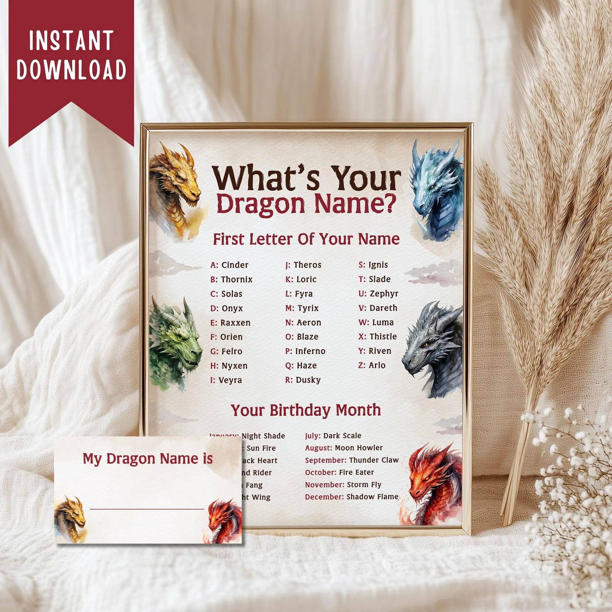 What's Your Dragon Name Game, Fun Fantasy Name Generator Party Activity for Kids & Adults Birthday Family Night Ice Breaker Instant Download - image 5