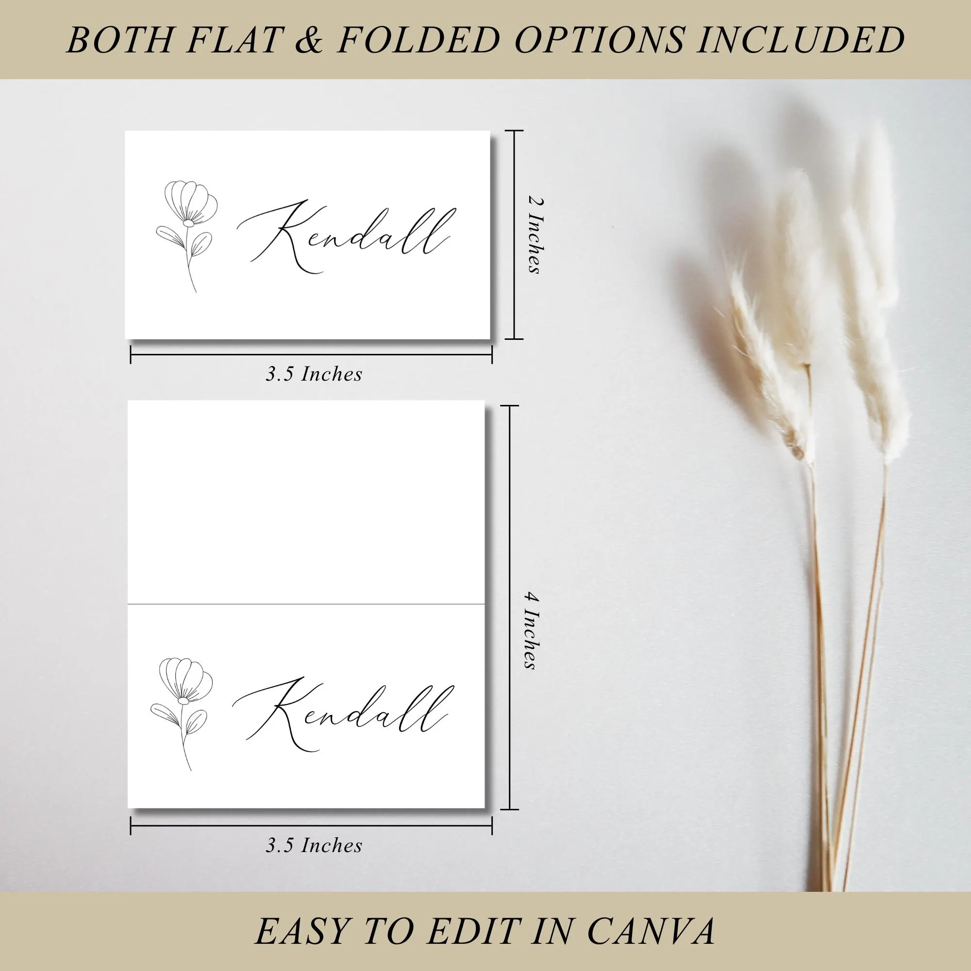 Minimalist Flower Place Card Template, Editable Floral Table Name Card, Wedding Guest Tag, Dinner Party Seating Card Canva Placeholder Name - image 4