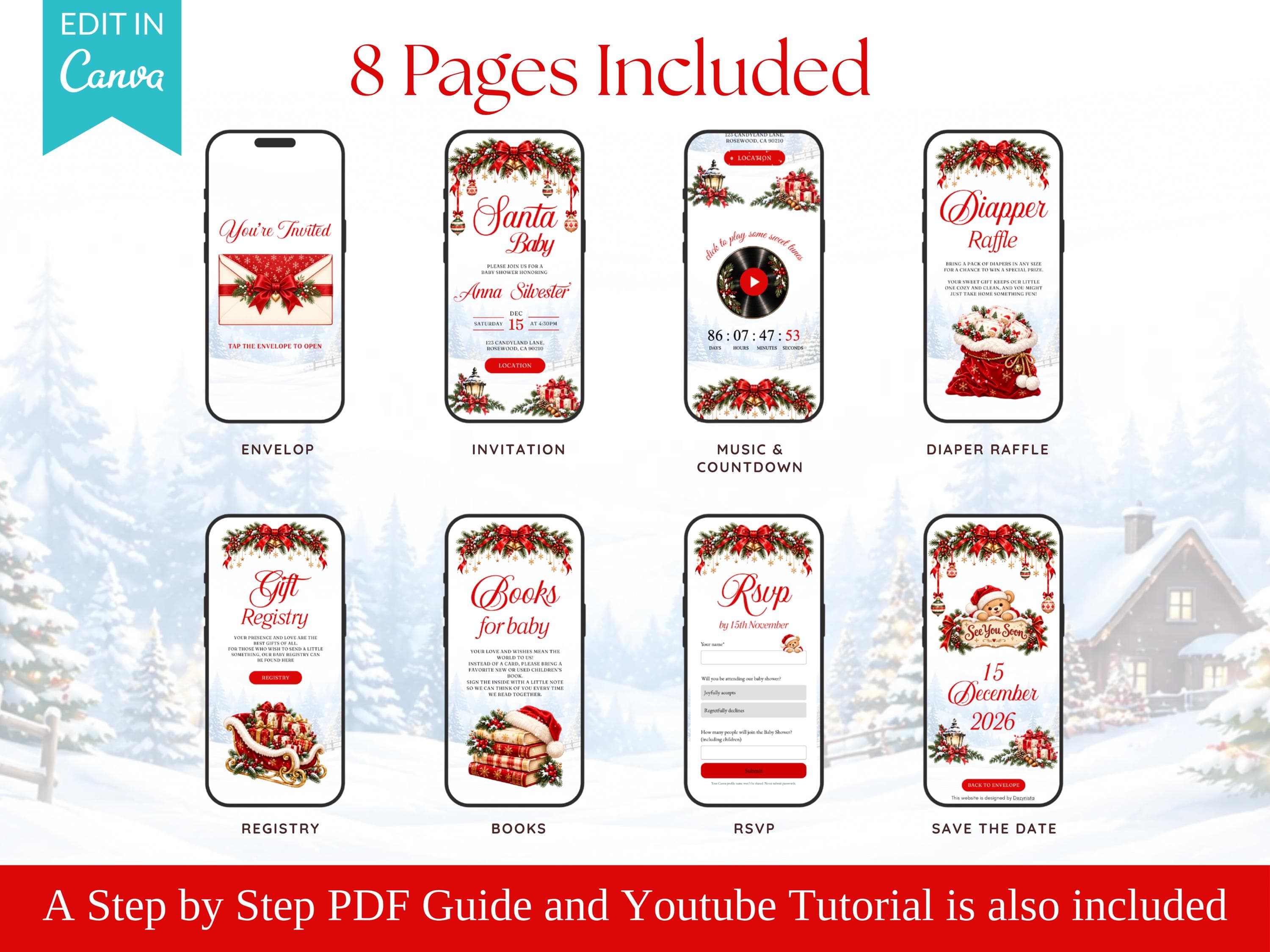 Santa Baby Shower Invitation Website with RSVP, Christmas Baby Shower, Santa Baby Shower, Winter baby shower, Merry Little baby shower Canva - image 4