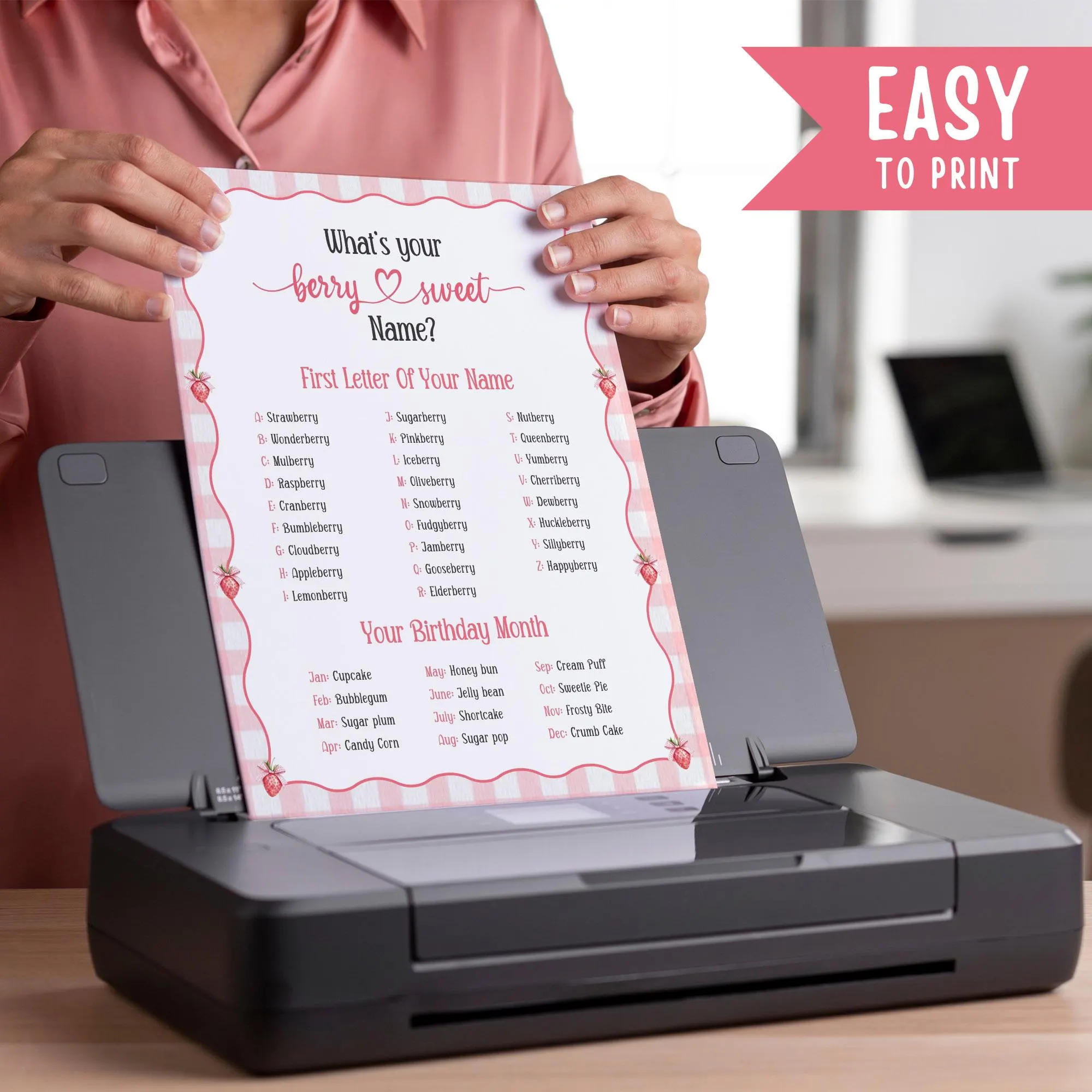Whats your Berry Name Game Berry First Birthday Party Ice Breaker Game Pink Berry Sweet Baby Shower Game Printable Strawberry Activity Sheet - image 4