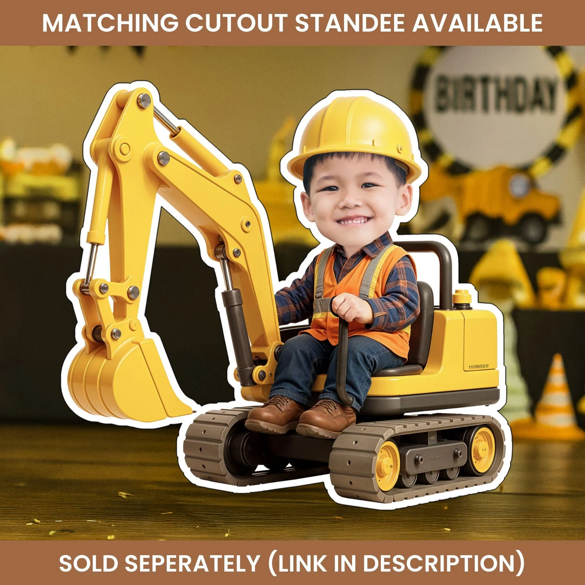 Construction Photo Cupcake Toppers, Face Cupcake Toppers, Personalized Construction Trucks Cupcake Toppers, Excavator Birthday Party Decor - image 5