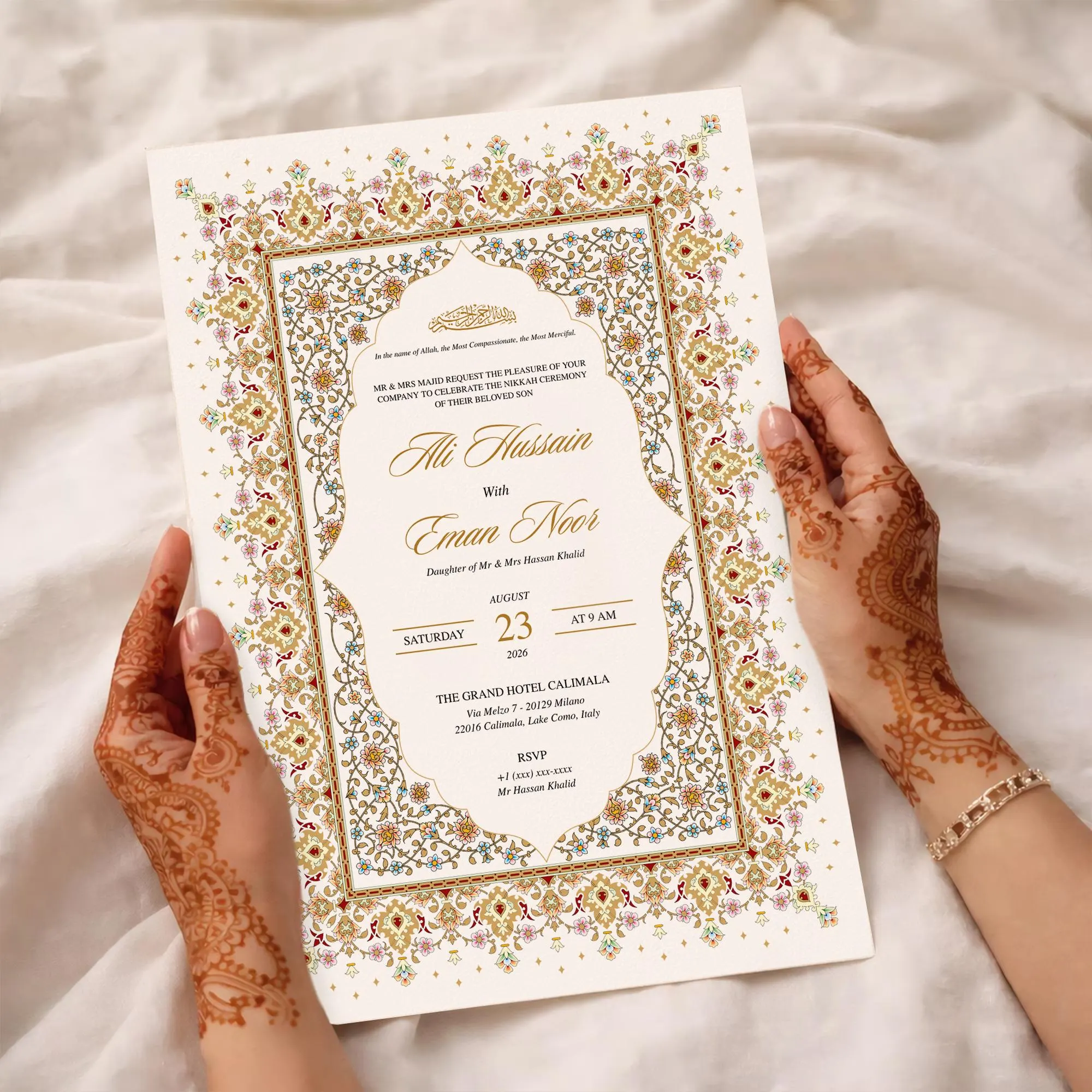 Luxury Arabic Wedding Invitation Template, Golden Nikkah Invitation Card, Muslim Wedding Invite, Editable Islamic Marriage Nikkah Template - image 2