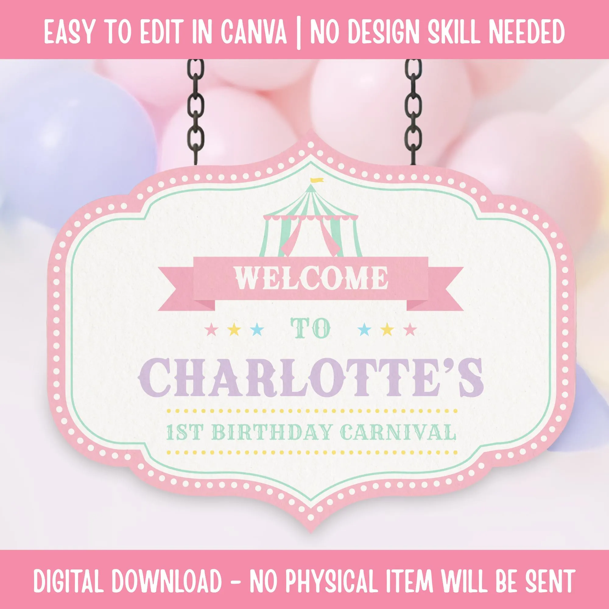 Pastel Carnival Welcome Signs Circus Birthday Signs Carnival Birthday Party Signs Circus Party Welcome Signs Editable Carnival Signs - image 2