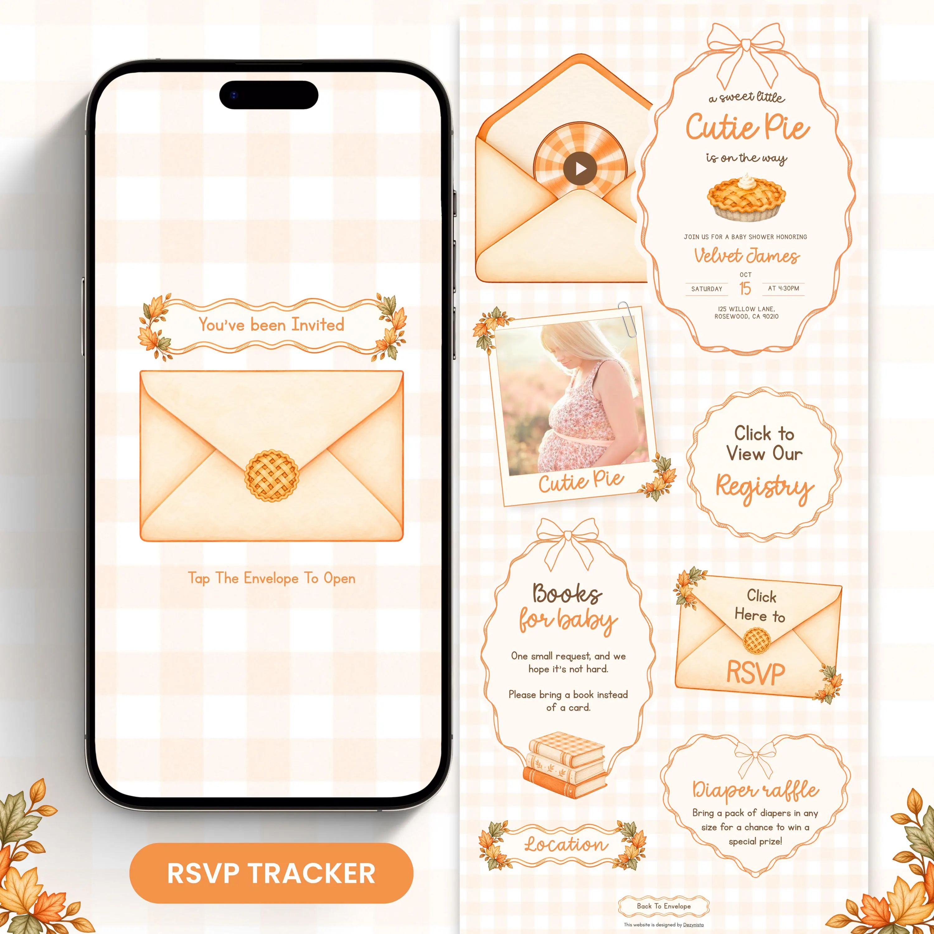 Cutie Pie Baby Shower Website Invitation, Fall Baby Shower editable Canva Invite, Trackable RSVP, Registry, Digital Fall Pie Baby Shower