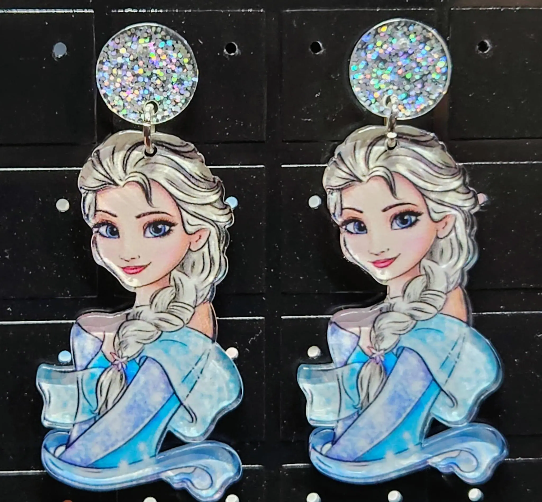 Princess Acrylic Earrings: Magical Jewelry Elsa, Anna, Moana, Belle, Snow white, Mulan, Cinderella