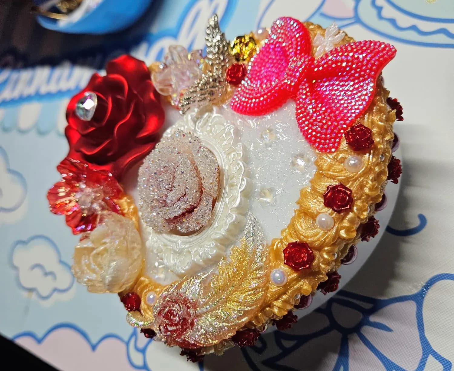 Gifts for her - Handmade Jewelry Box – Floral Rose Trinket Storage - cream glue/ decoden - image 4