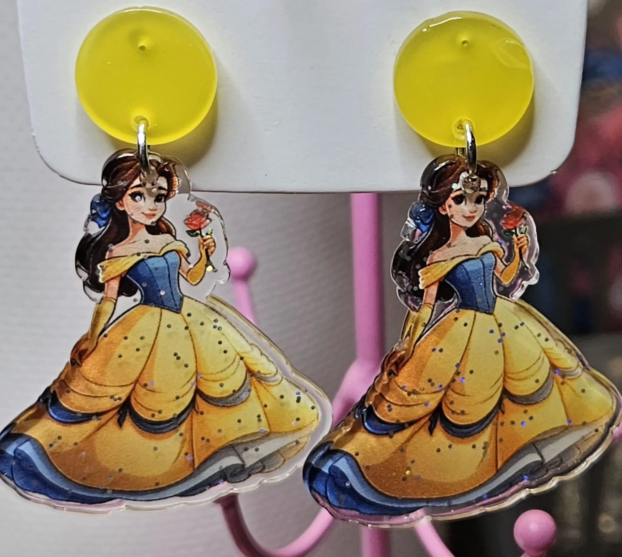 Princess Acrylic Earrings: Magical Jewelry Elsa, Anna, Moana, Belle, Snow white, Mulan, Cinderella - image 4