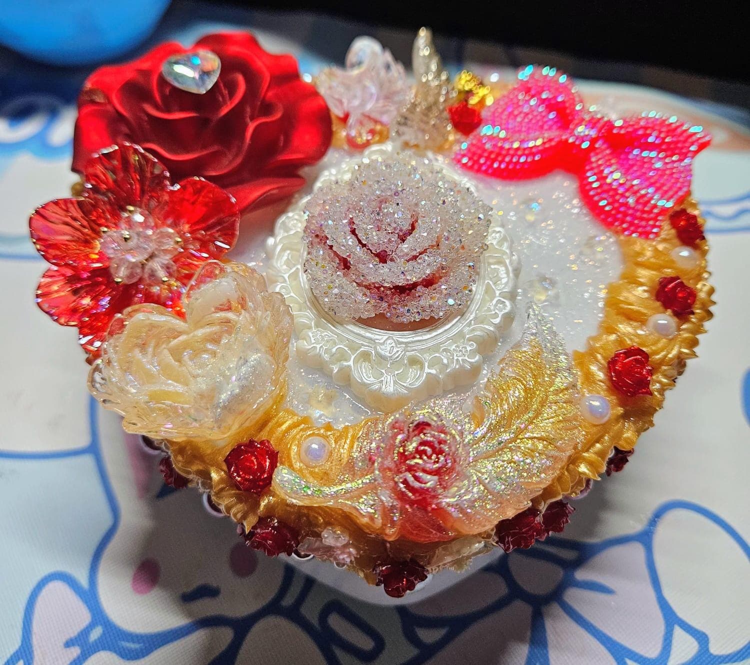 Gifts for her - Handmade Jewelry Box – Floral Rose Trinket Storage - cream glue/ decoden