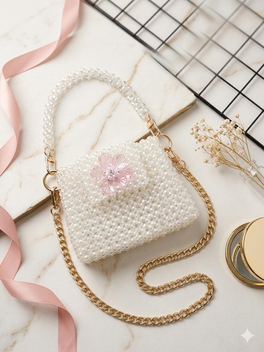 Exclusive Handmade Beaded Evening Bag | Gold Chain Bridal Purse | One-of-a-Kind Design