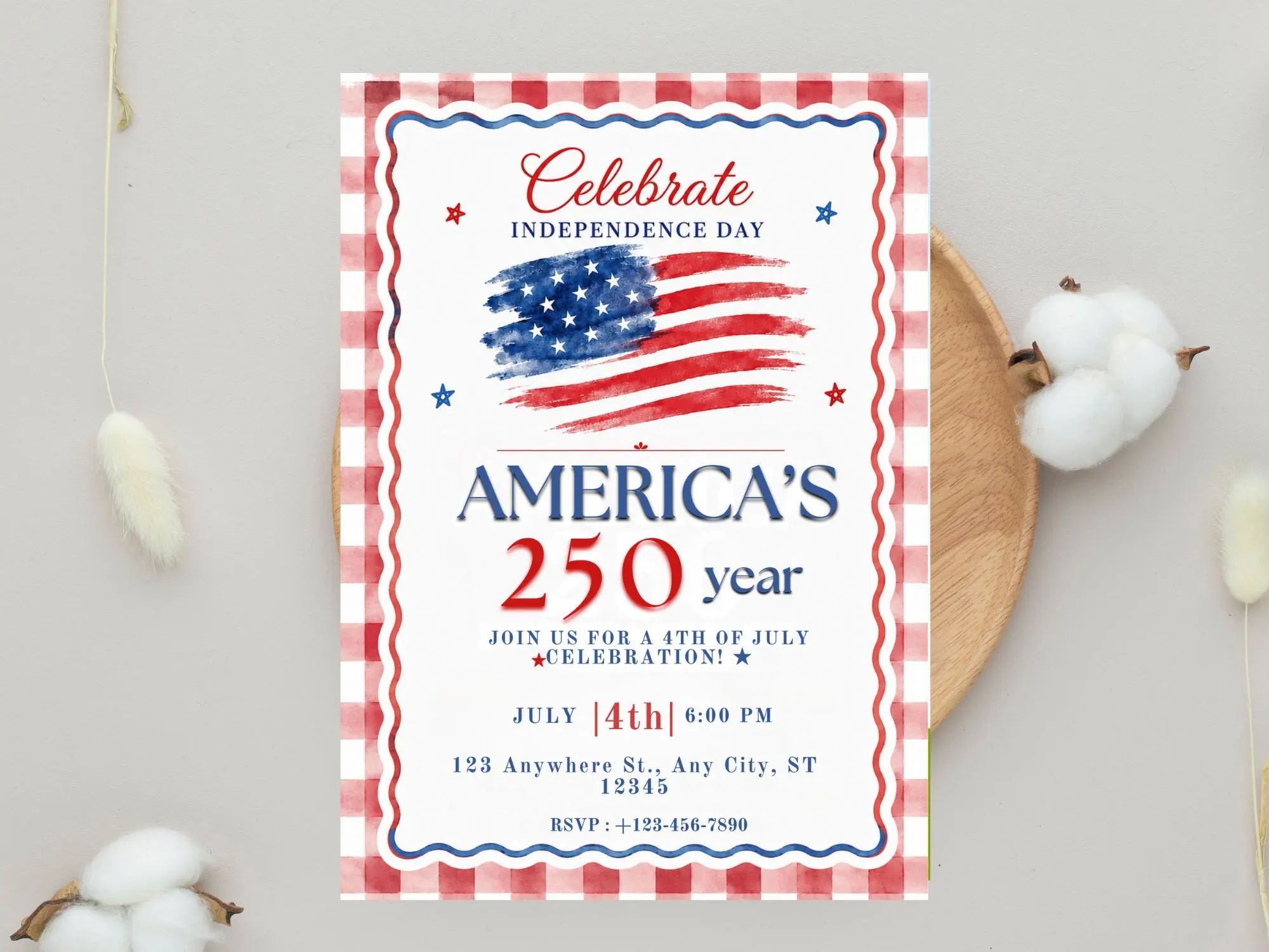 4th of July Invitation: American Flag, Patriotic Celebration (Digital Download)