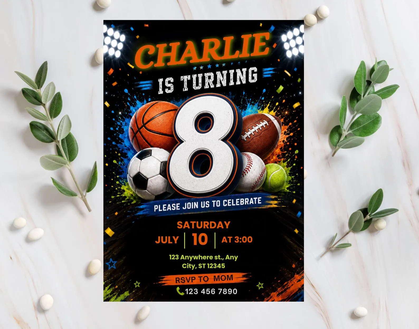 Editable Sports 8th Birthday Invitation, All Star Party Template (Digital Download) - image 5