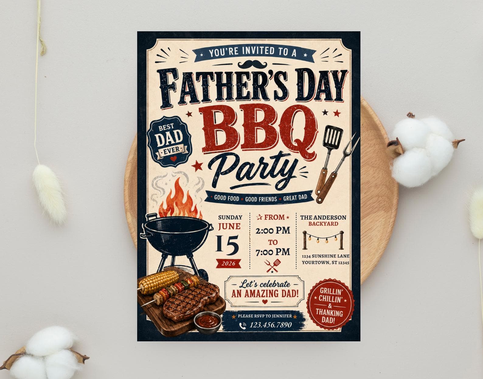 Father's Day BBQ Invitation Canva Template, Grill & Chill Party Invite (Digital Download)