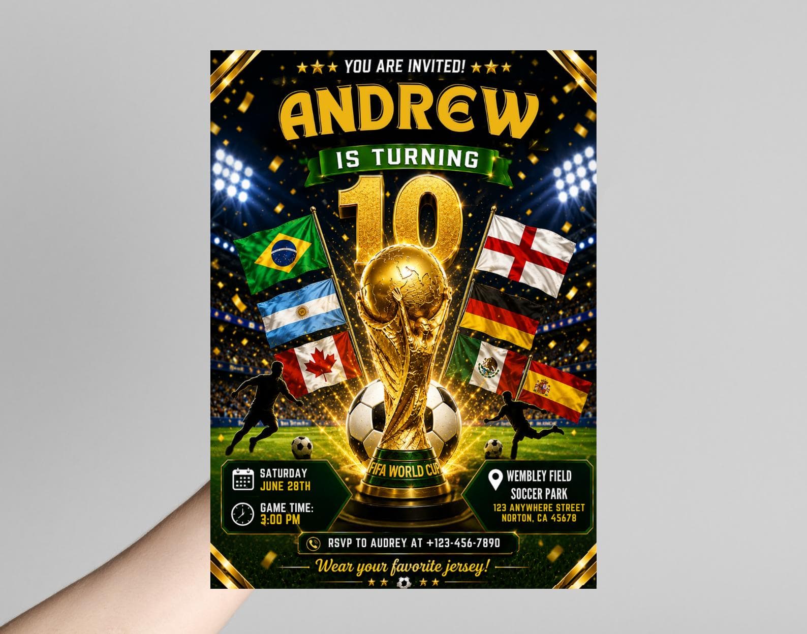 World Cup Soccer 10th Birthday Invitation, Editable Canva Template (Digital Download)