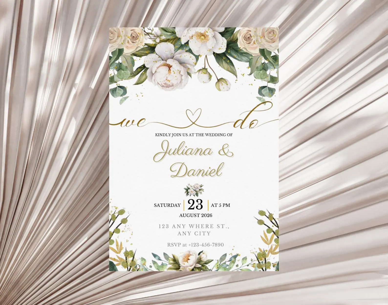 Editable Floral Wedding Invitation Template, Elegant Botanical Arch Design (Digital Download)