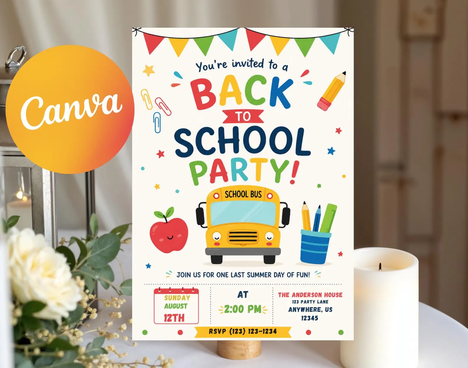 Back To School Party Invitation, Editable School Event Invite (Digital Download)