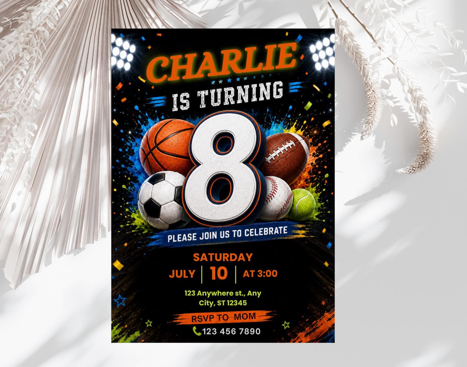 Editable Sports 8th Birthday Invitation, All Star Party Template (Digital Download) - image 4