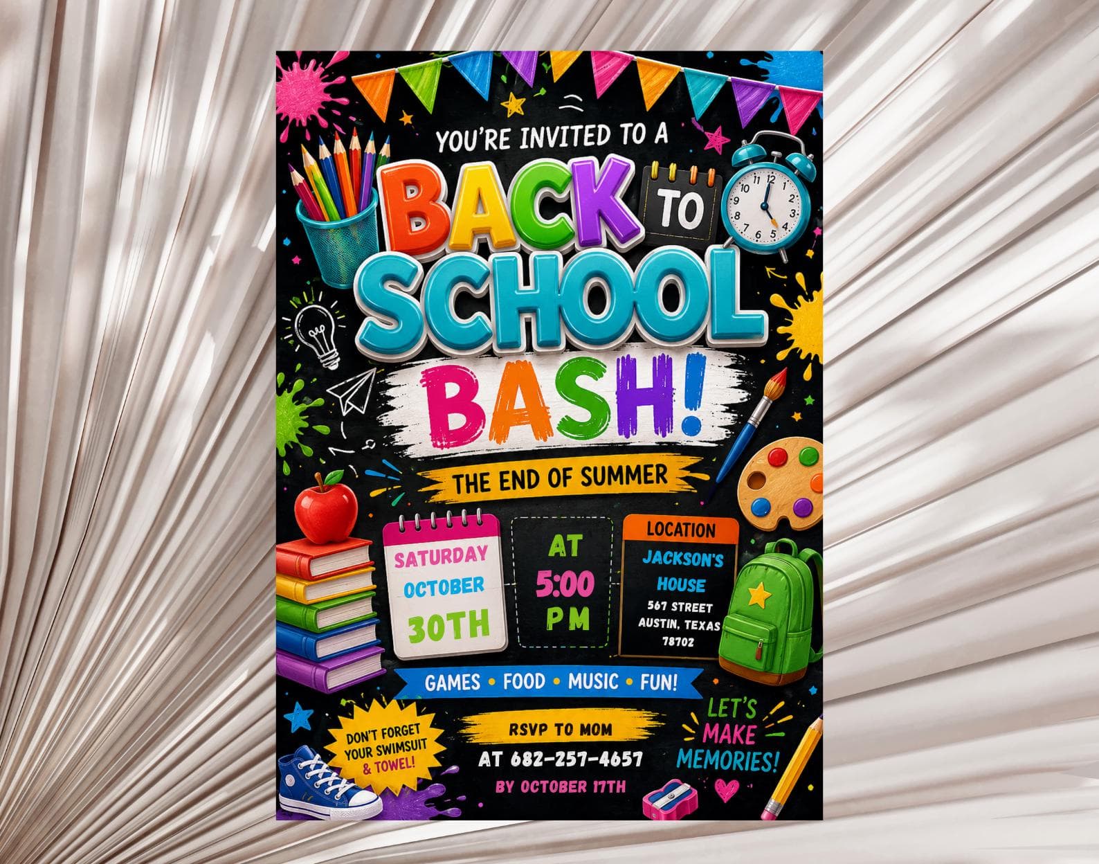 Back to School Bash Invitation Template, First Day Party Invite (Digital Download)