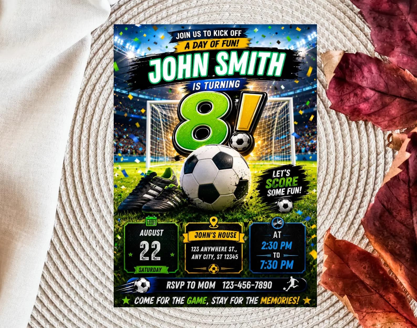 Editable Soccer Birthday Invitation, Sports Party Template, Canva Digital Download