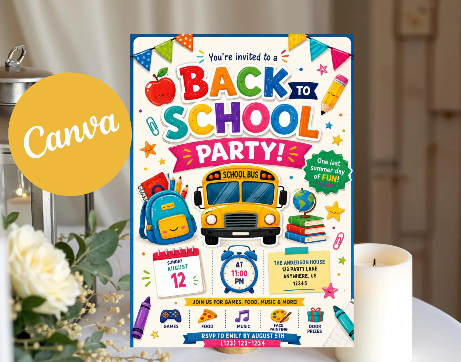 Back To School Party Invitation, Editable School Event Invite (Digital Download)
