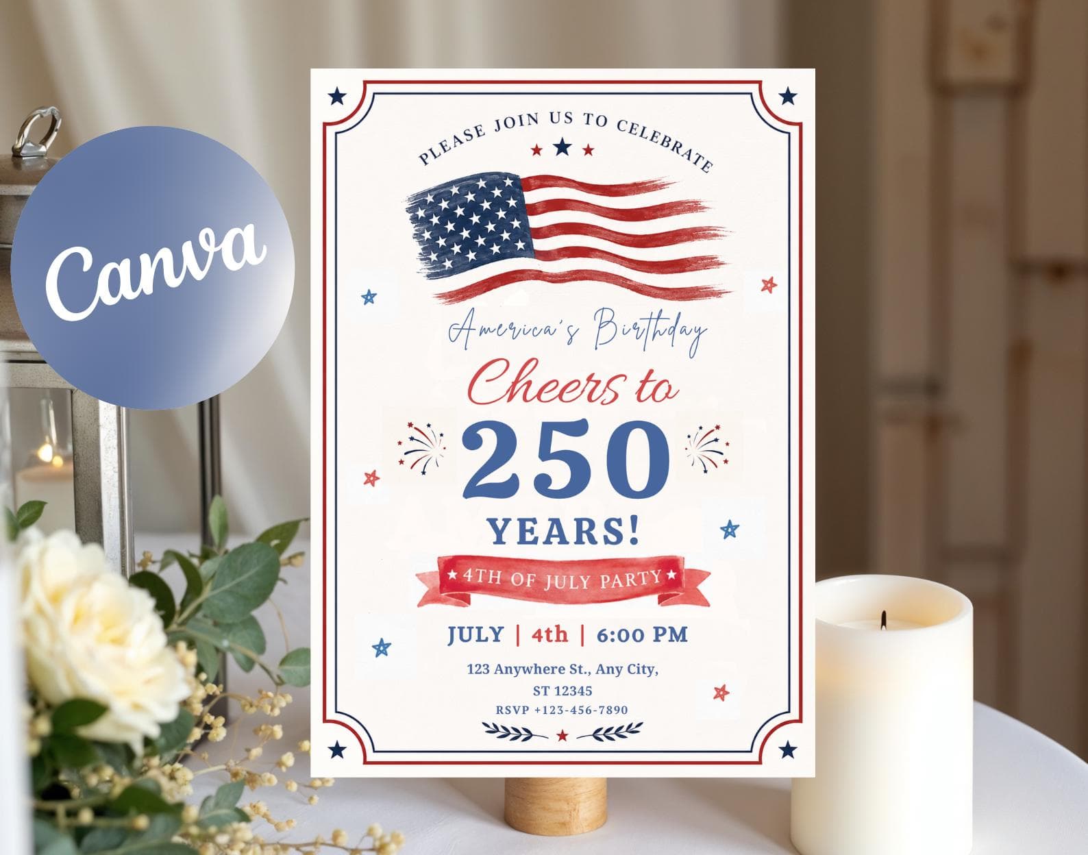 4th of July Invitation: America's 250th Birthday Party Invite (Digital Download)