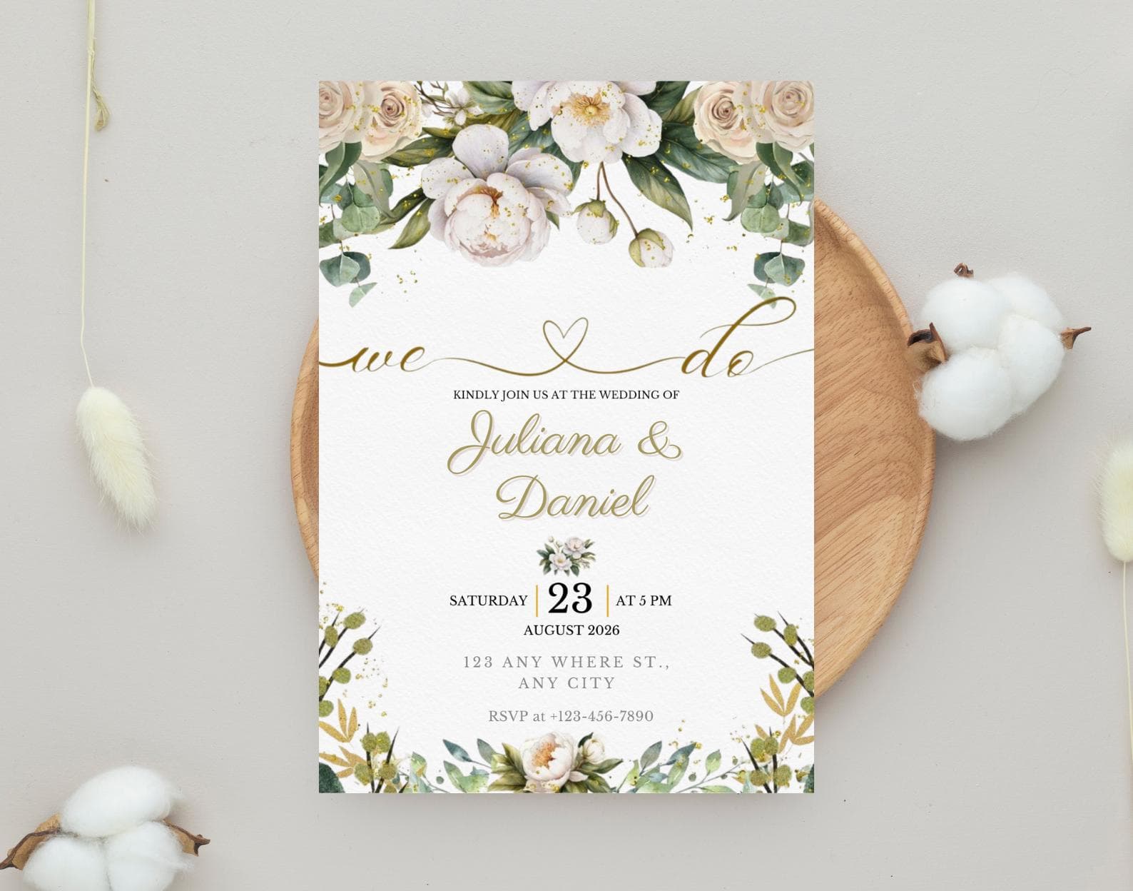 Editable Floral Wedding Invitation Template, Elegant Botanical Arch Design (Digital Download)
