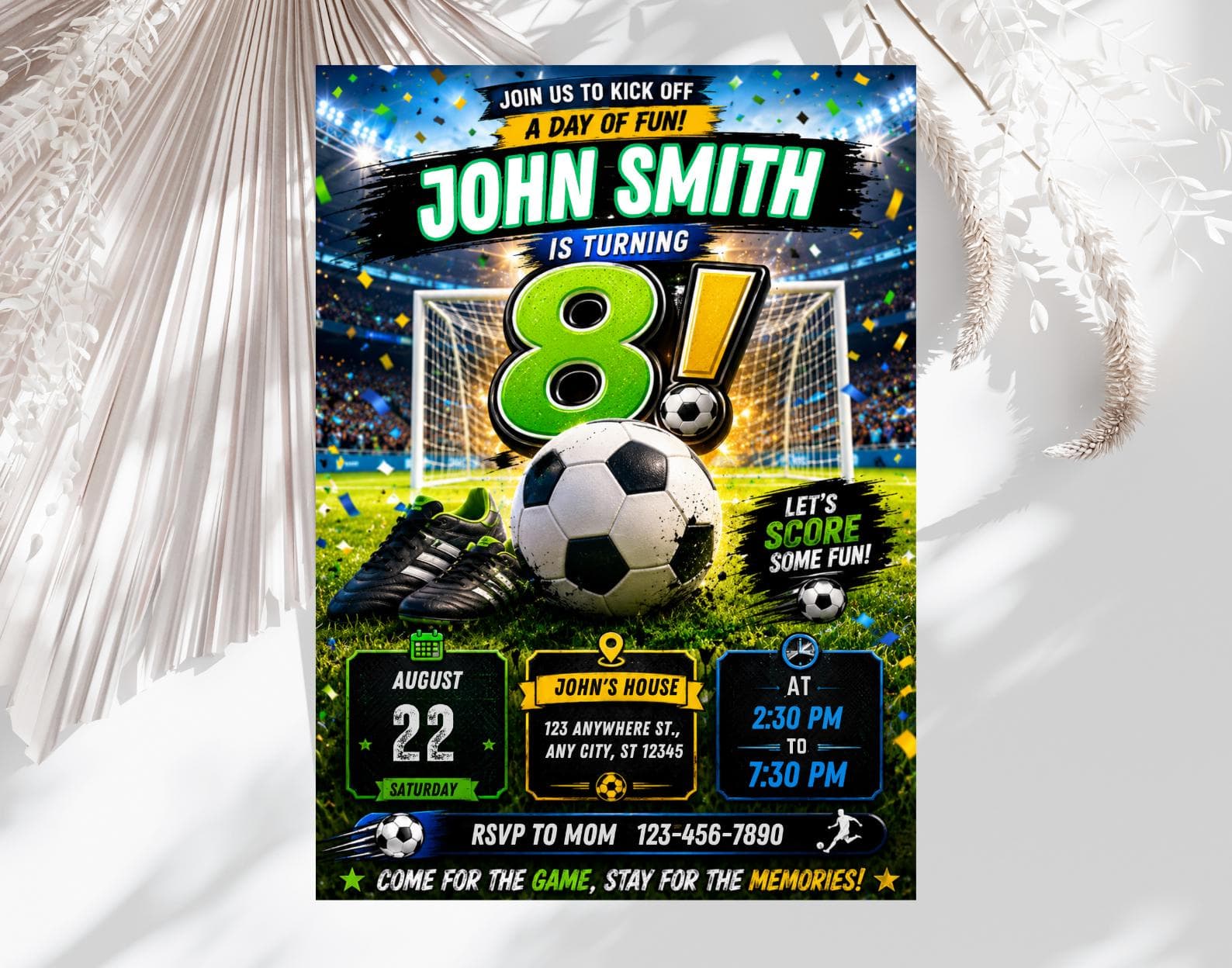 Editable Soccer Birthday Invitation, Sports Party Template, Canva Digital Download