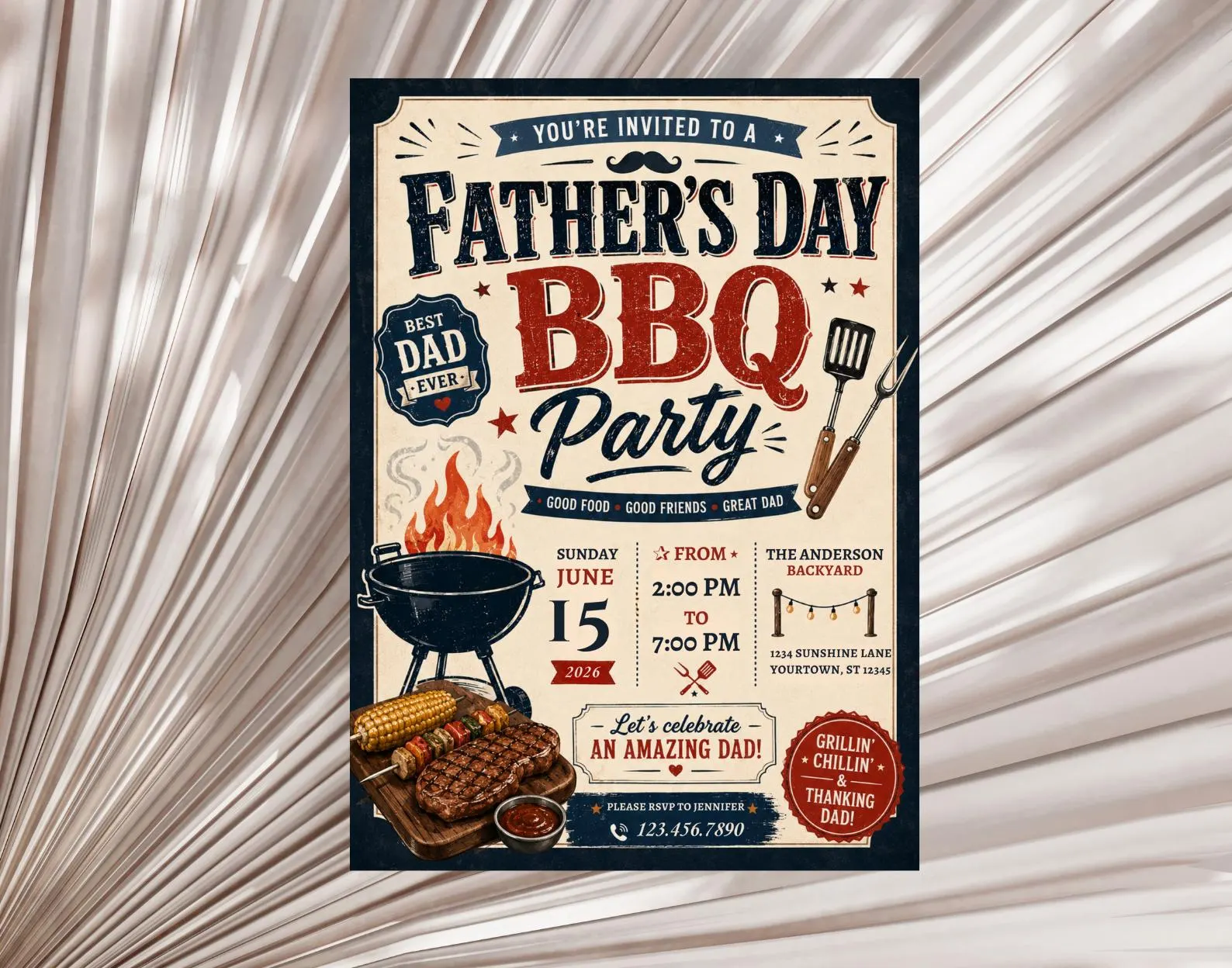 Father's Day BBQ Invitation Canva Template, Grill & Chill Party Invite (Digital Download)