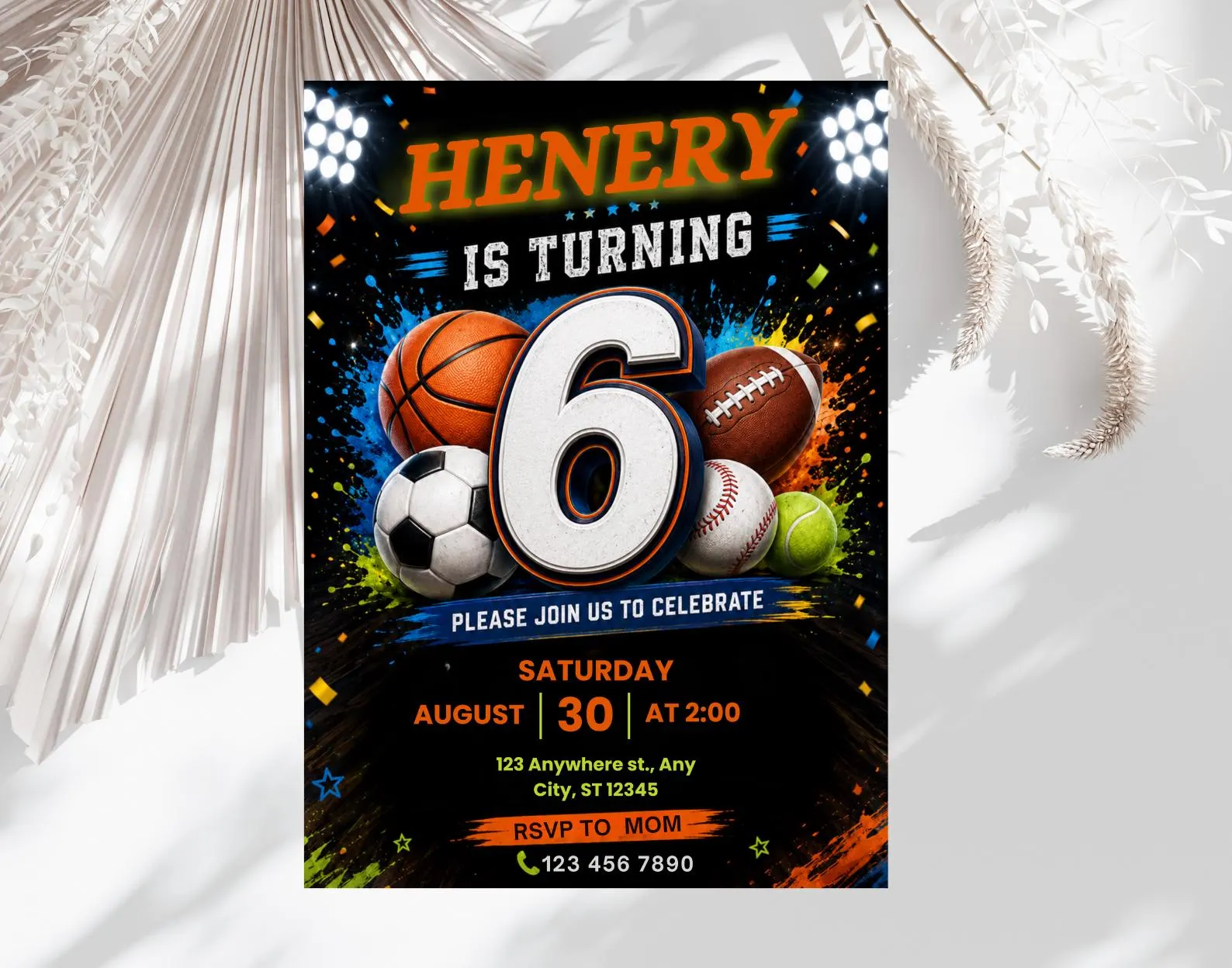 Editable Sports Birthday Invitation, Multi-Sport Theme Canva Template (Digital Download)