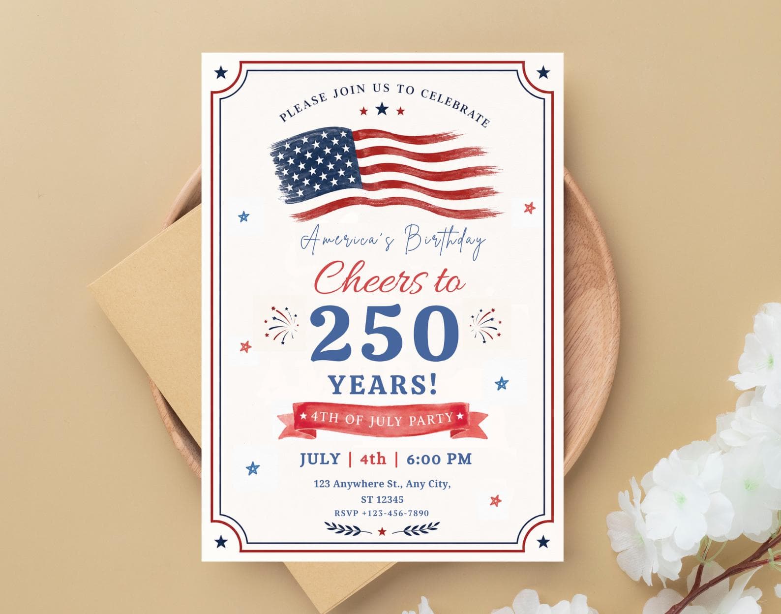 4th of July Invitation: America's 250th Birthday Party Invite (Digital Download)