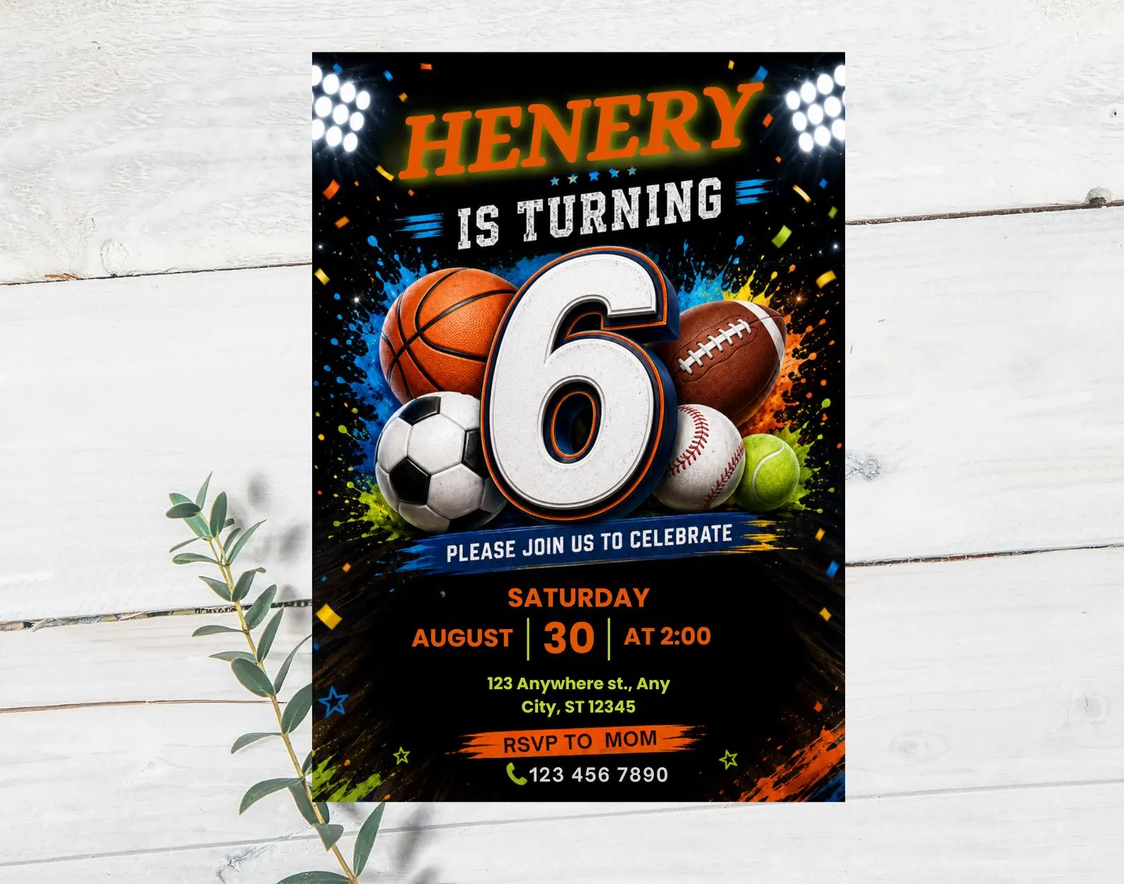 Editable Sports Birthday Invitation, Multi-Sport Theme Canva Template (Digital Download)