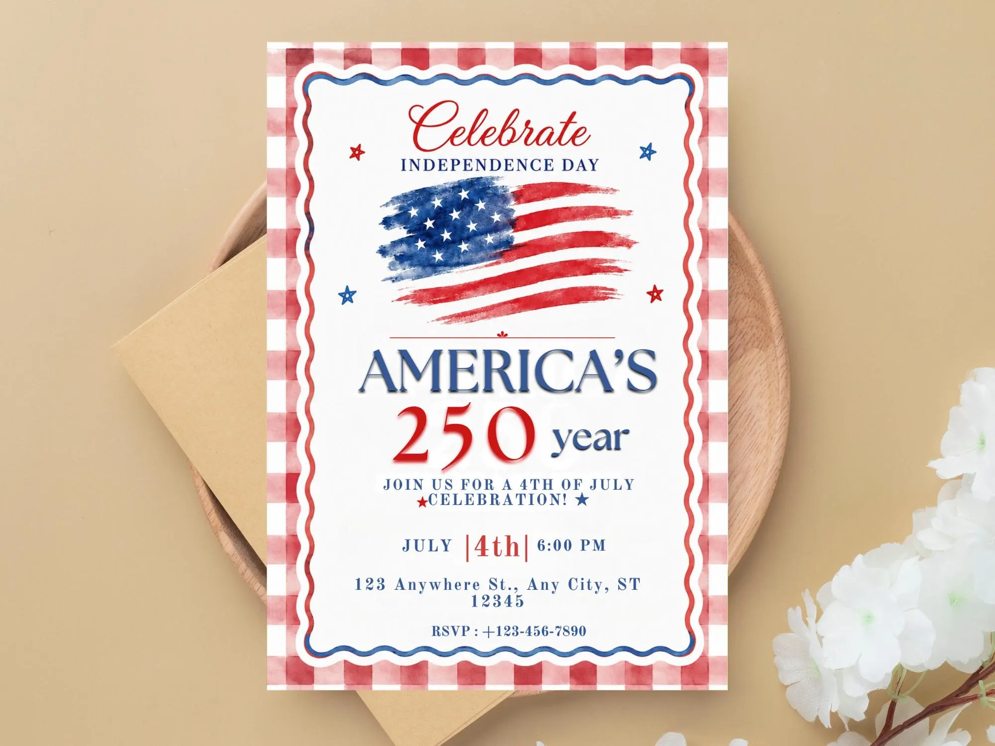4th of July Invitation: American Flag, Patriotic Celebration (Digital Download)