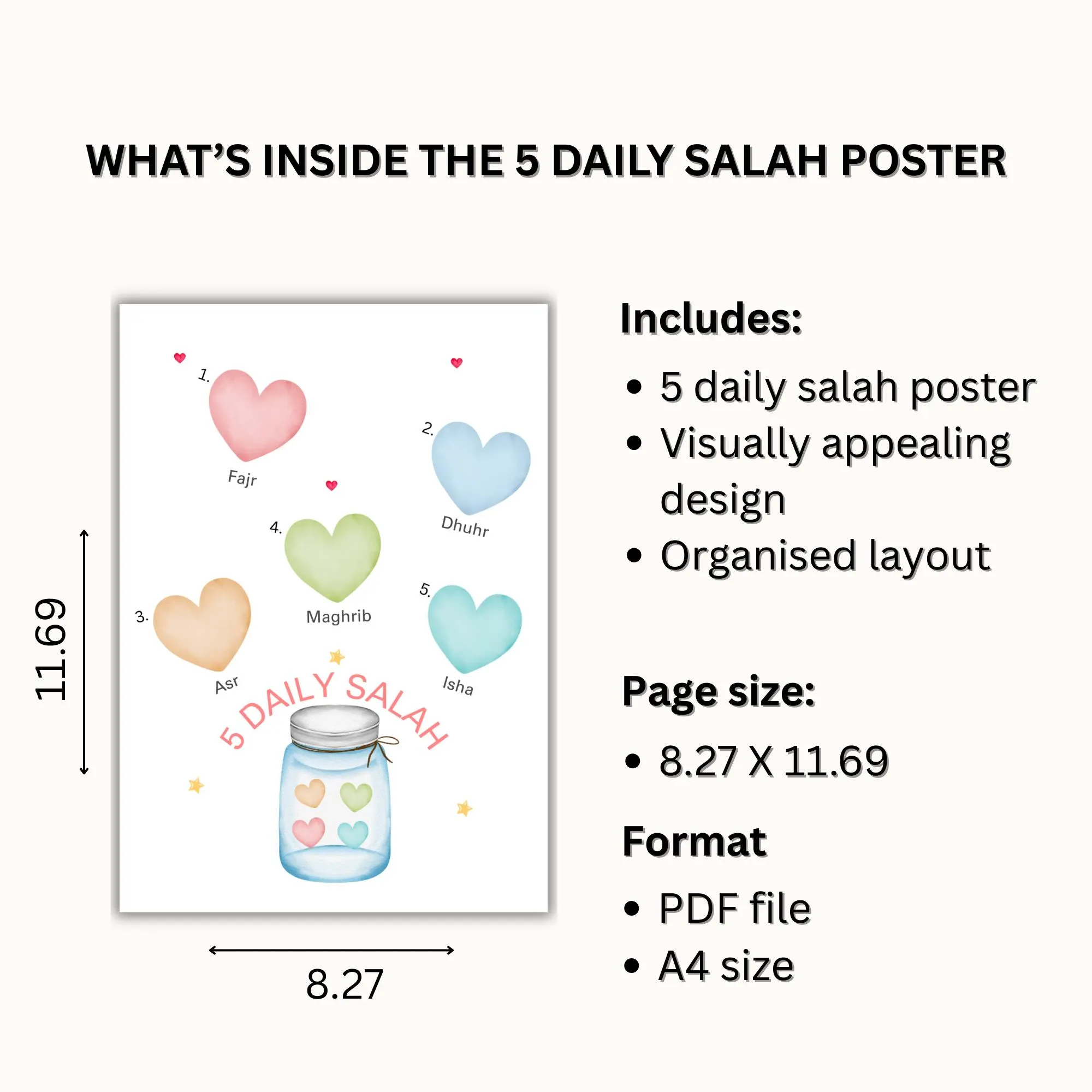 Islamic Kids Salah Poster: Five Daily Prayers, Muslim Nursery Decor - image 4