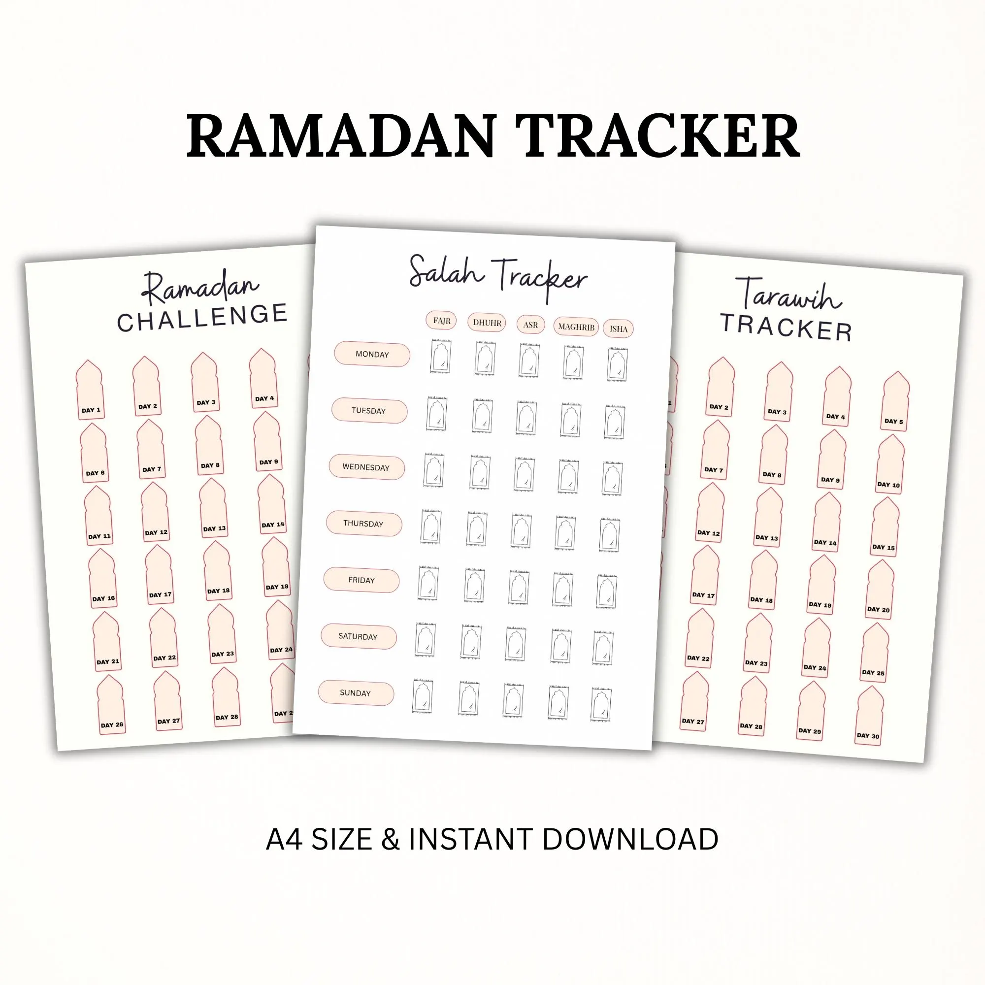 2026 Ramadan Trackers, Fasting, Tarawih & Salah Challenge (Printable PDF)